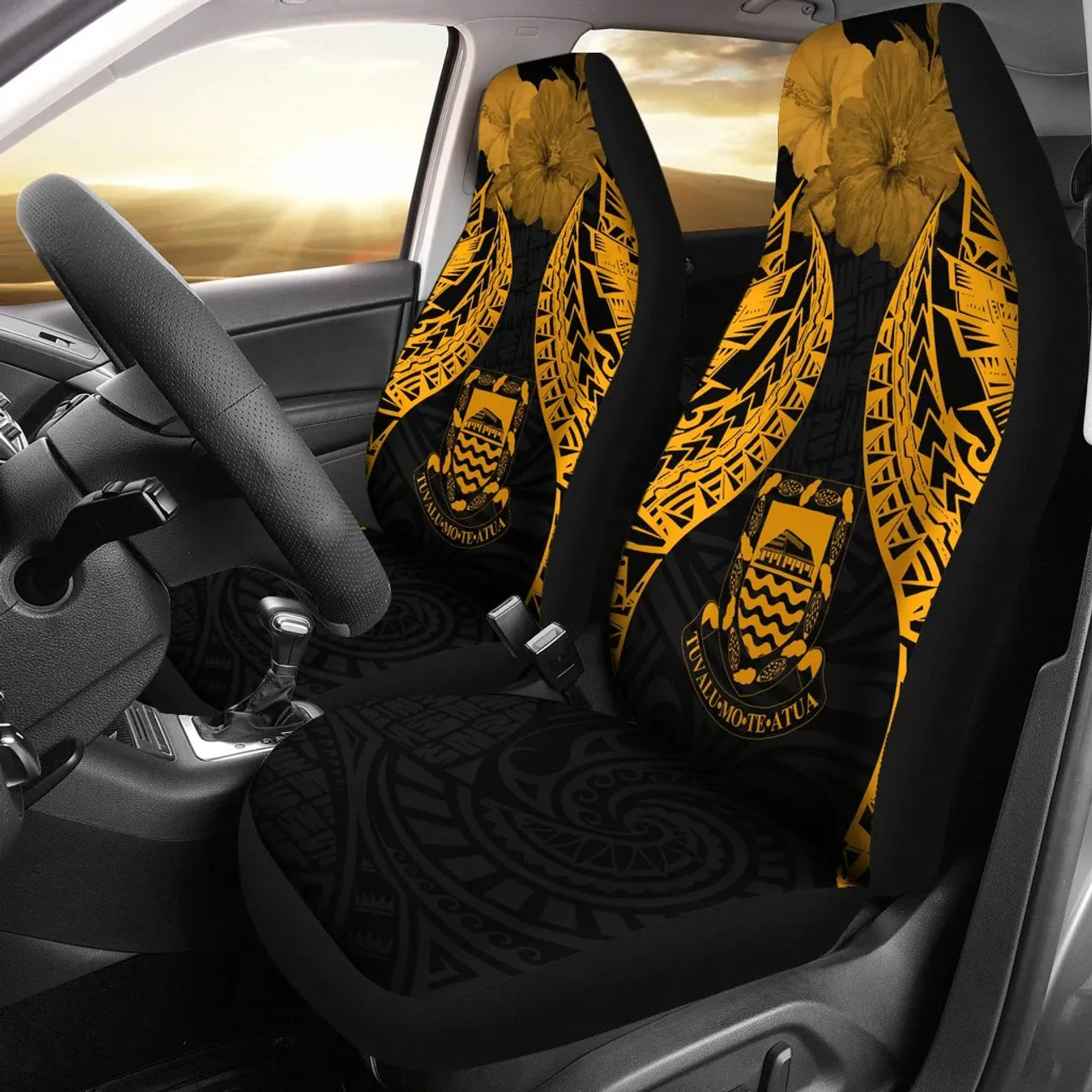 Tuvalu Polynesian Car Seat Covers Pride Seal And Hibiscus Gold