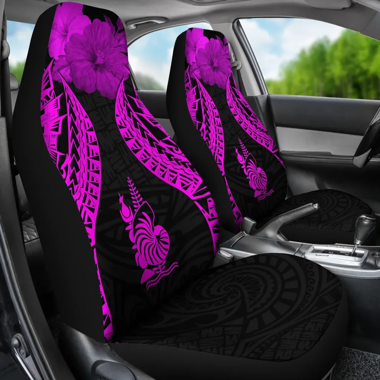 New Caledonia Polynesian Car Seat Covers Pride Seal And Hibiscus Pink