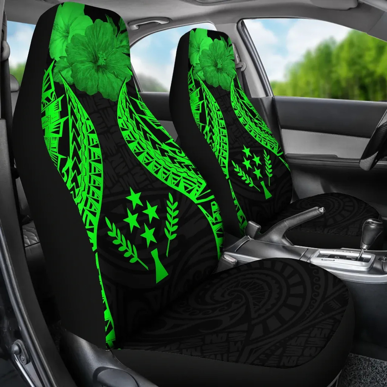 Kosrae Polynesian Car Seat Covers Pride Seal And Hibiscus Green