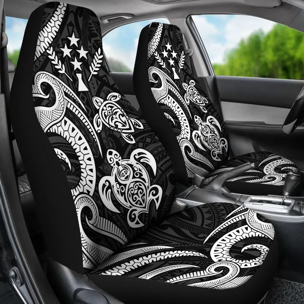 Kosrae Micronesian Car Seat Covers - White Tentacle Turtle