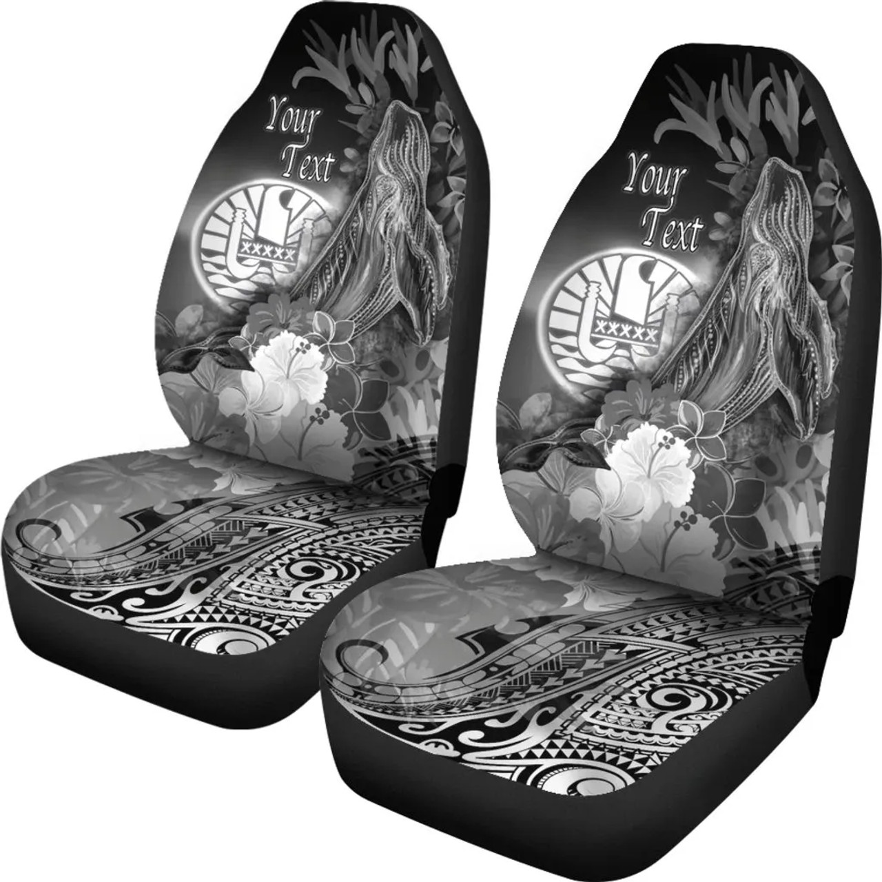 Tahiti Custom Personalised Car Seat Covers - Humpback Whale with Tropical Flowers (White)