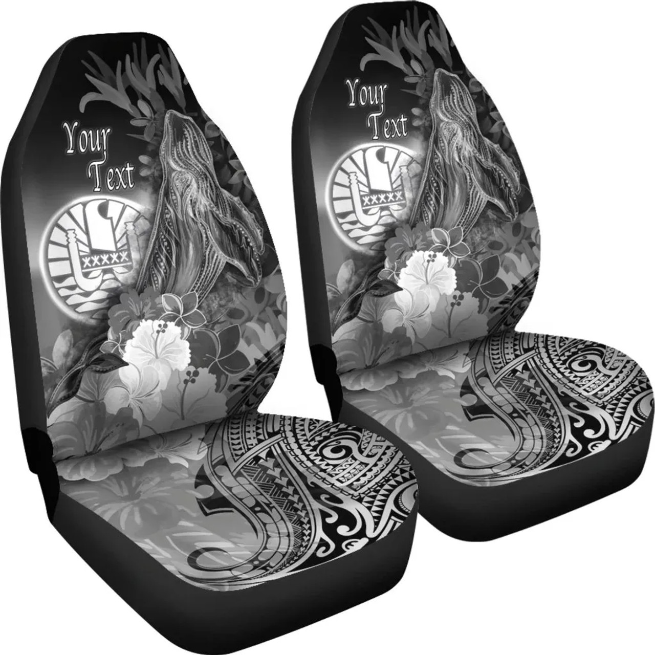 Tahiti Custom Personalised Car Seat Covers - Humpback Whale with Tropical Flowers (White)