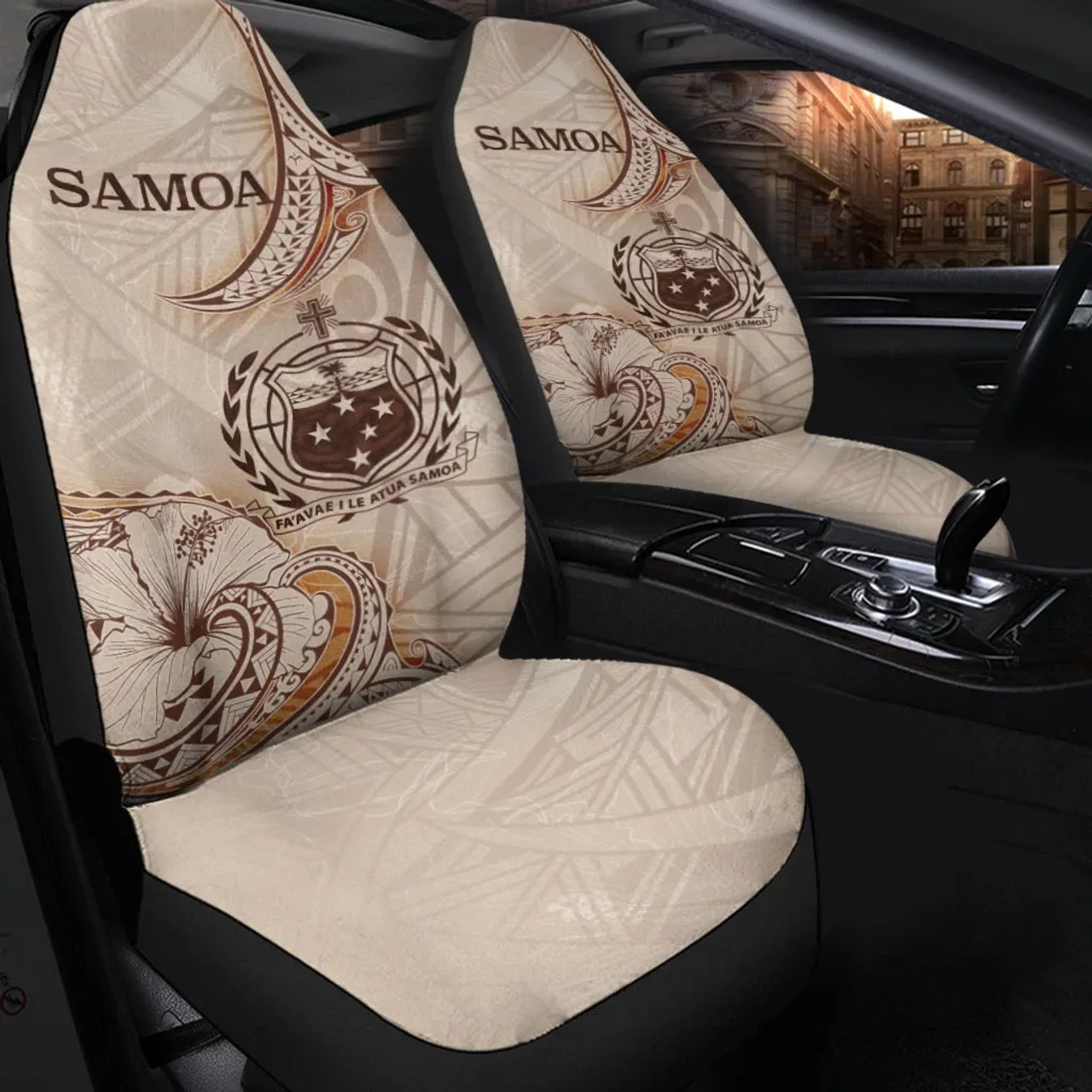 Samoa Car Seat Cover - Hibiscus Flowers Vintage Style