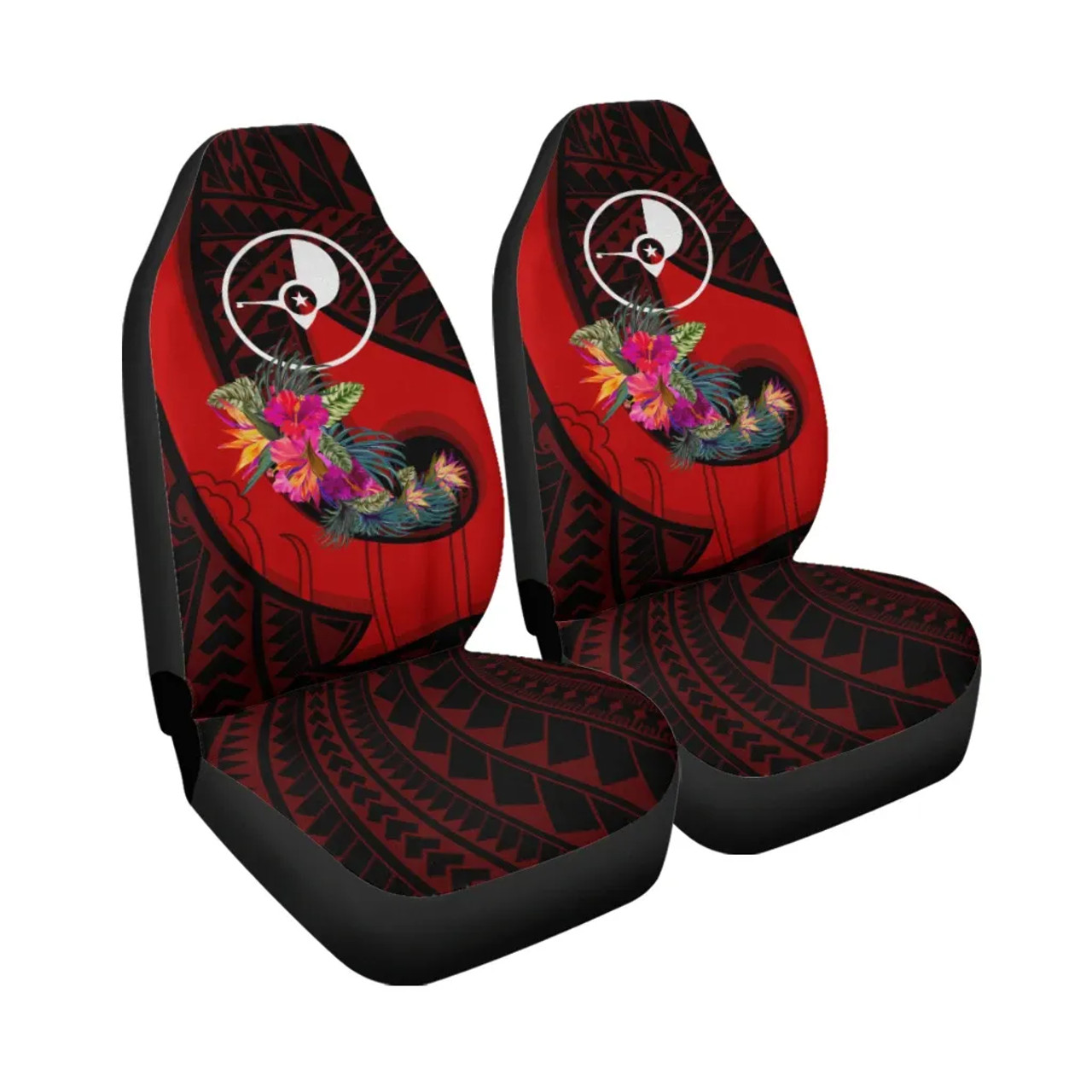 Yap Car Seat Covers - Polynesian Hook And Hibiscus (Red)