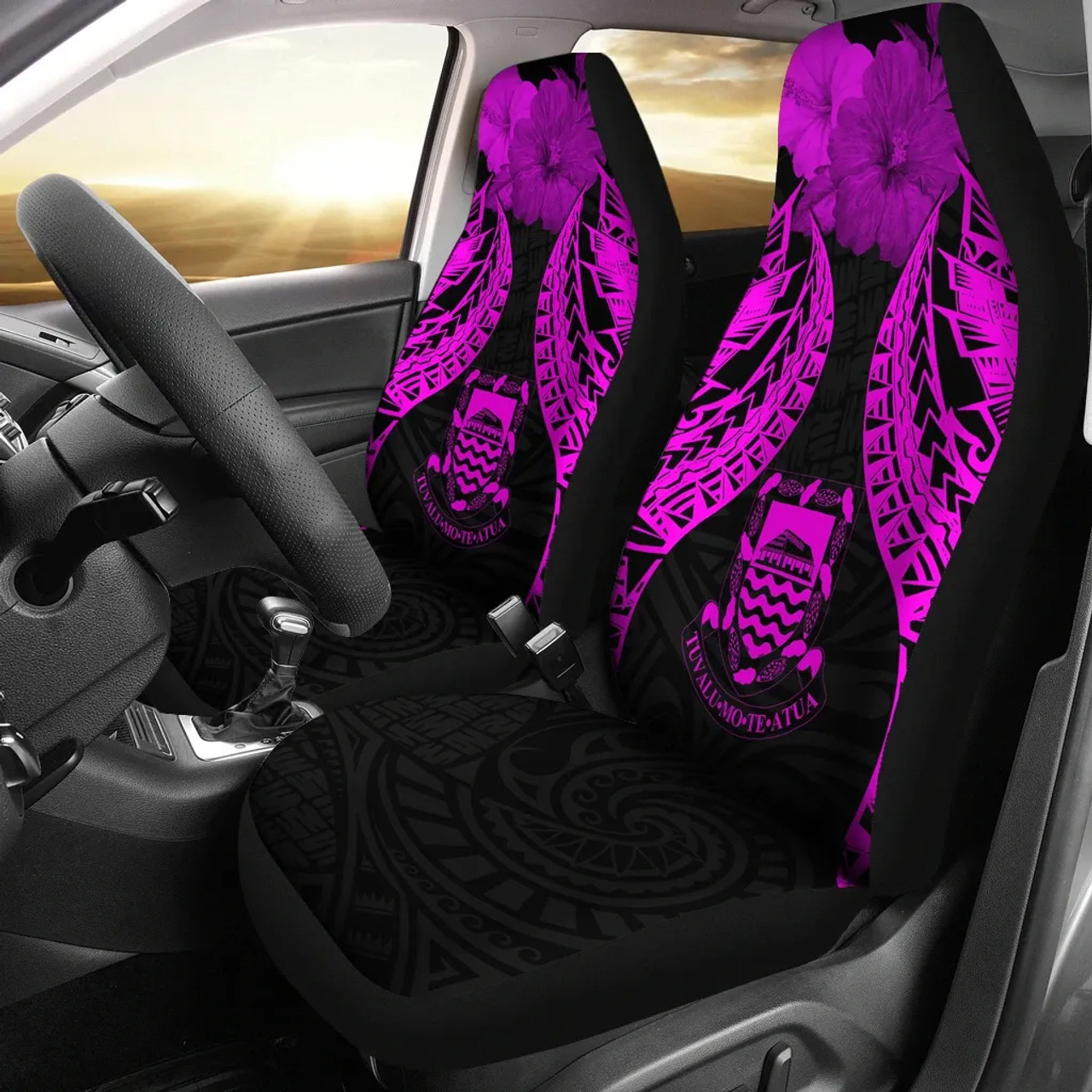 Tuvalu Polynesian Car Seat Covers Pride Seal And Hibiscus Pink