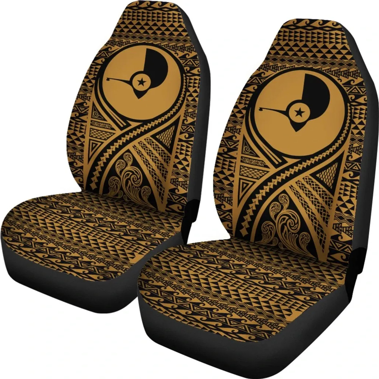 Yap Car Seat Cover - Yap Flag Polynesian Tattoo Gold