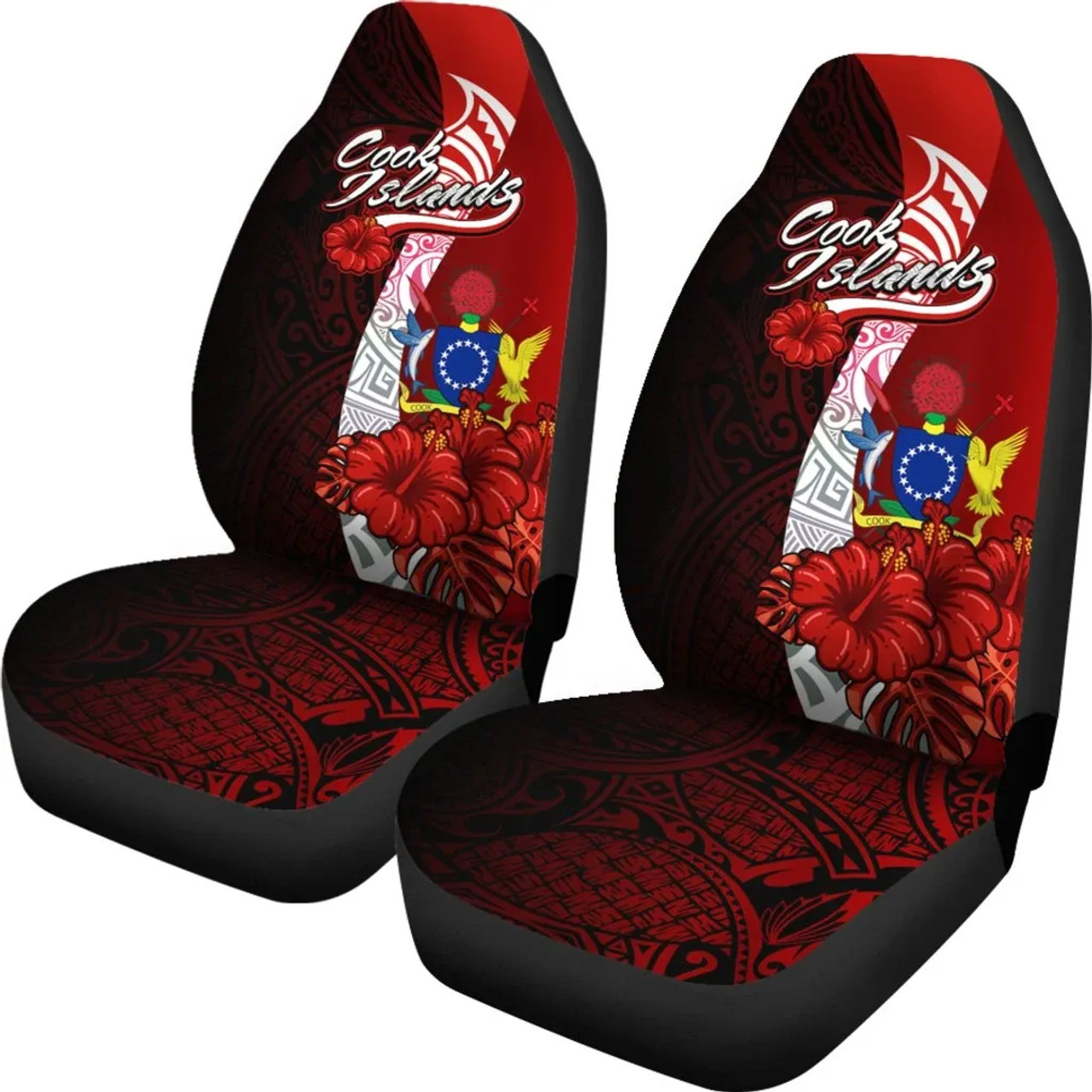 Cook Islands Polynesian Car Seat Covers - Coat Of Arm With Hibiscus