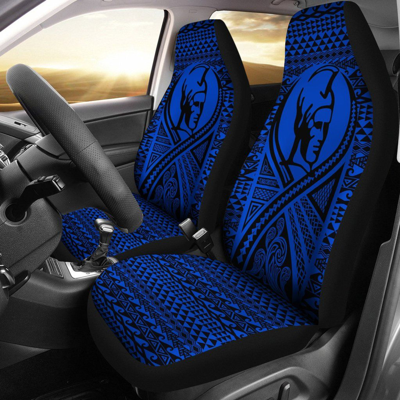 Hawaii Car Seat Covers - Polynesian King Tattoo Blue