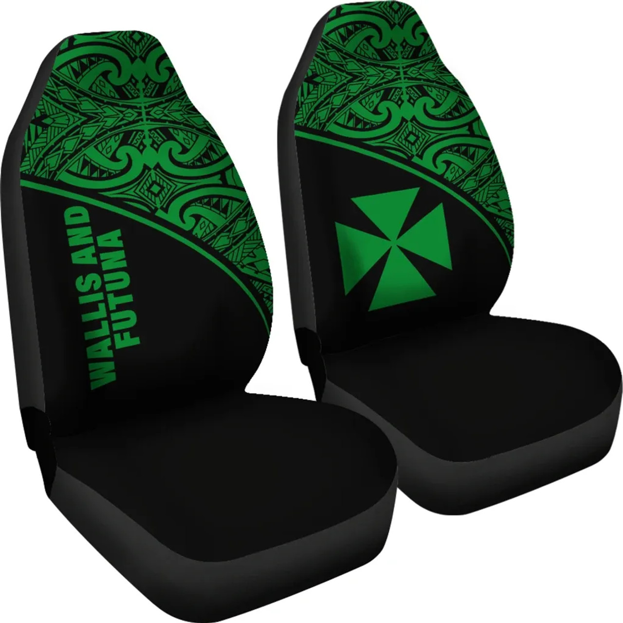 Wallis And Futuna Car Seat Covers - Wallis And Futuna Coat Of Arms Polynesian Tattoo Green Curve