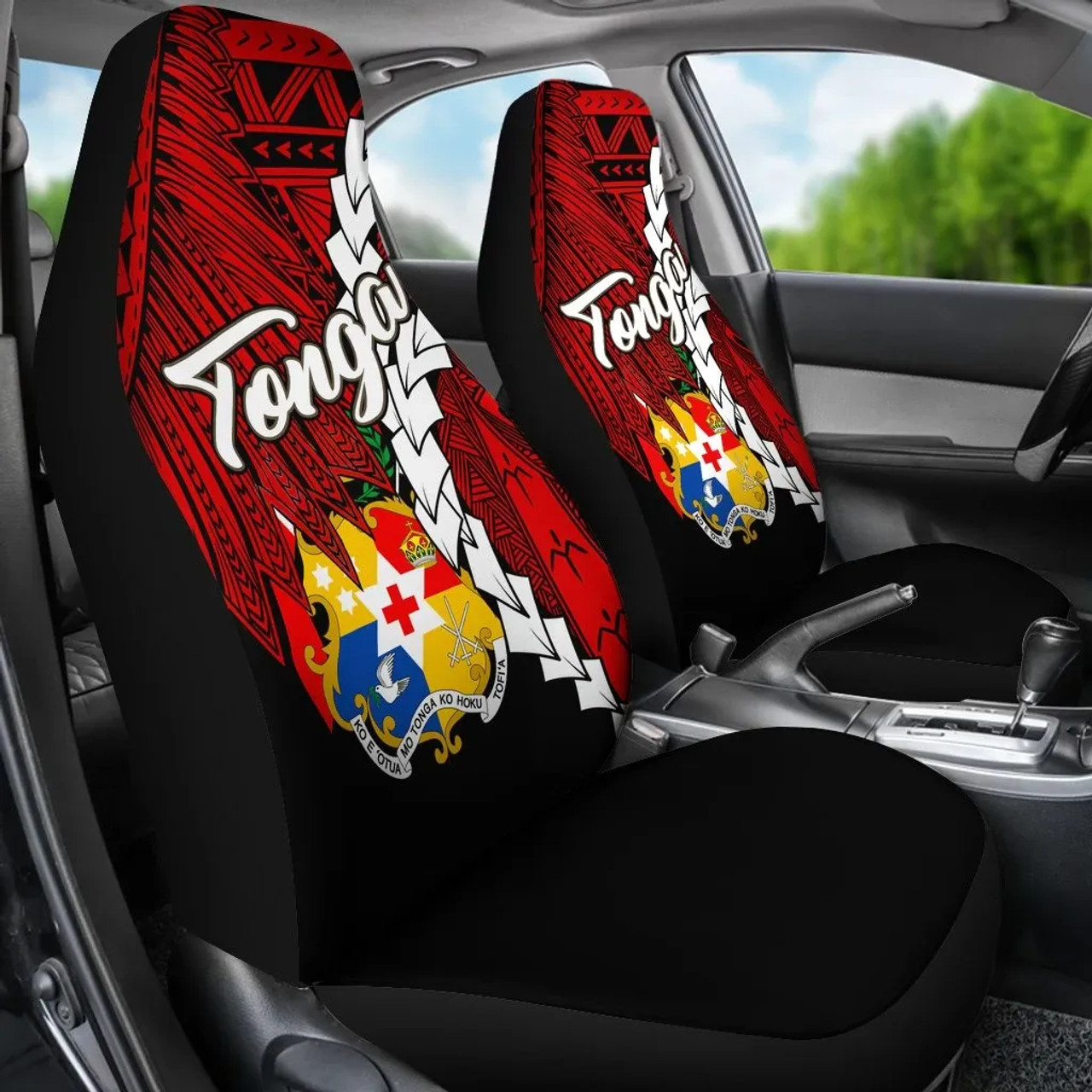 Tonga Polynesian Car Seat Covers - Tribal Wave Tattoo Flag Color