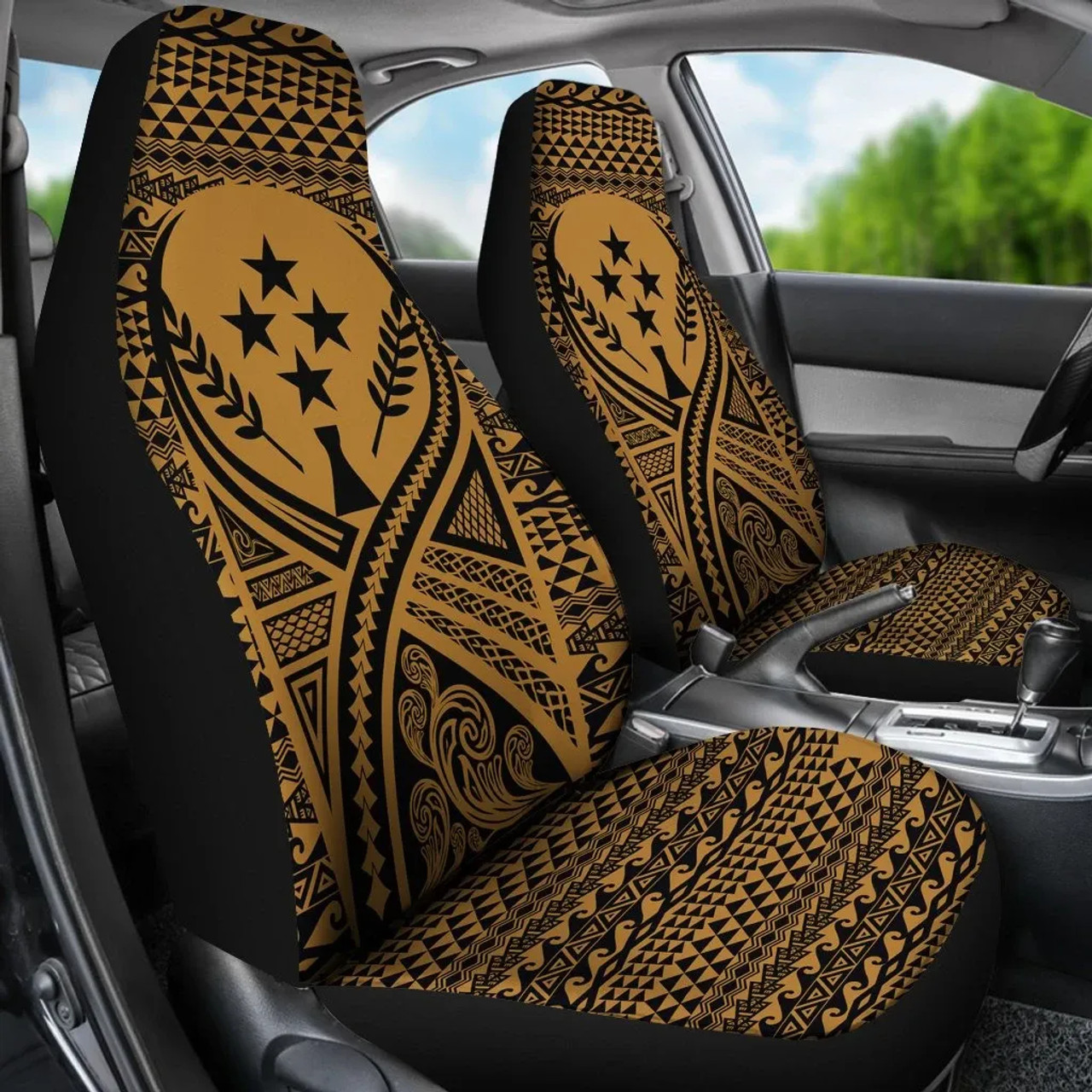 Kosrae Car Seat Cover - Kosrae Flag Polynesian Tattoo Gold