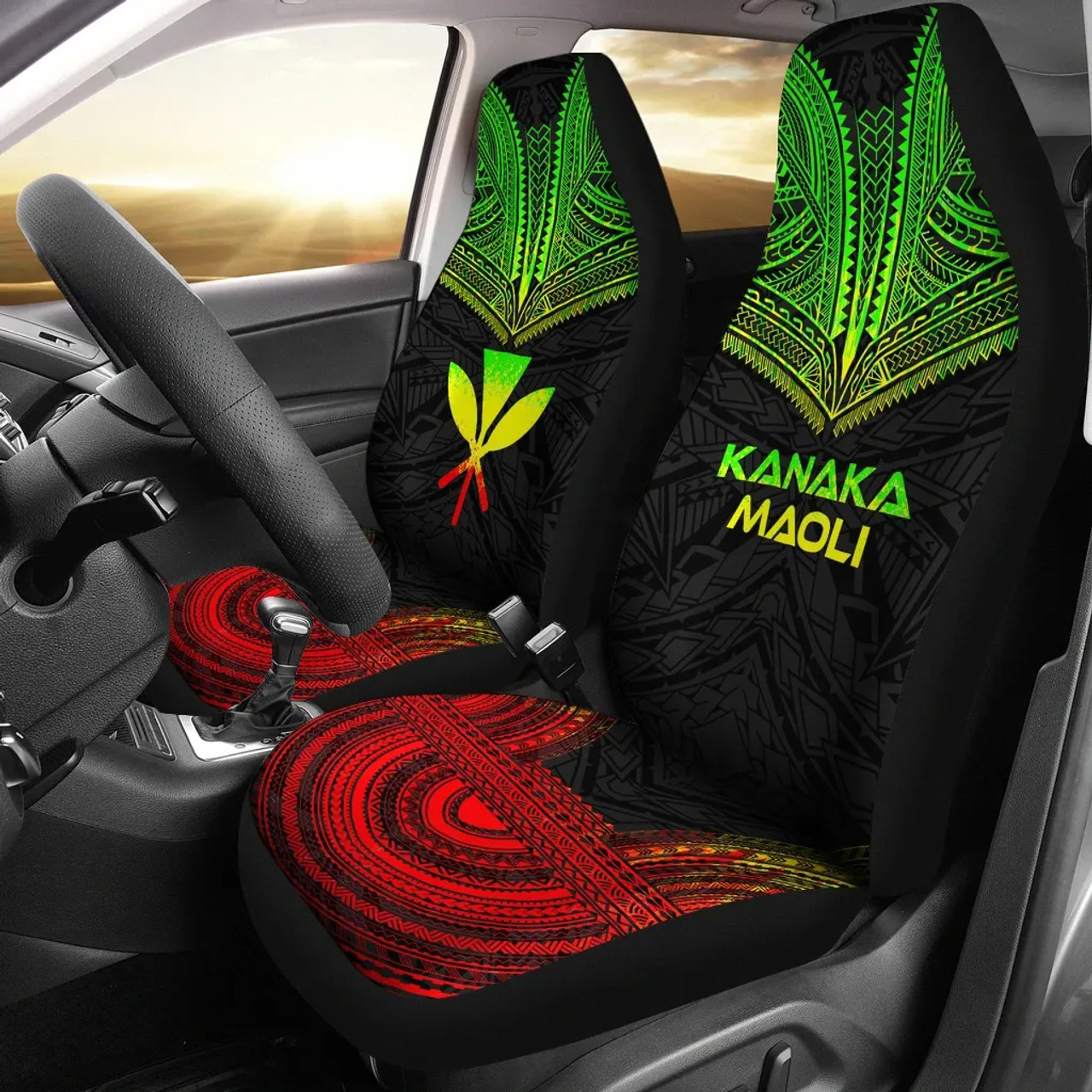 Hawaii Car Seat Cover - Kanaka Maoli Polynesian Chief Tattoo Reggae Version