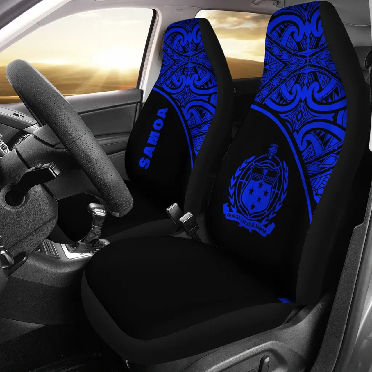 Samoa Car Seat Covers - Samoa Coat Of Arms Polynesian Blue Curve