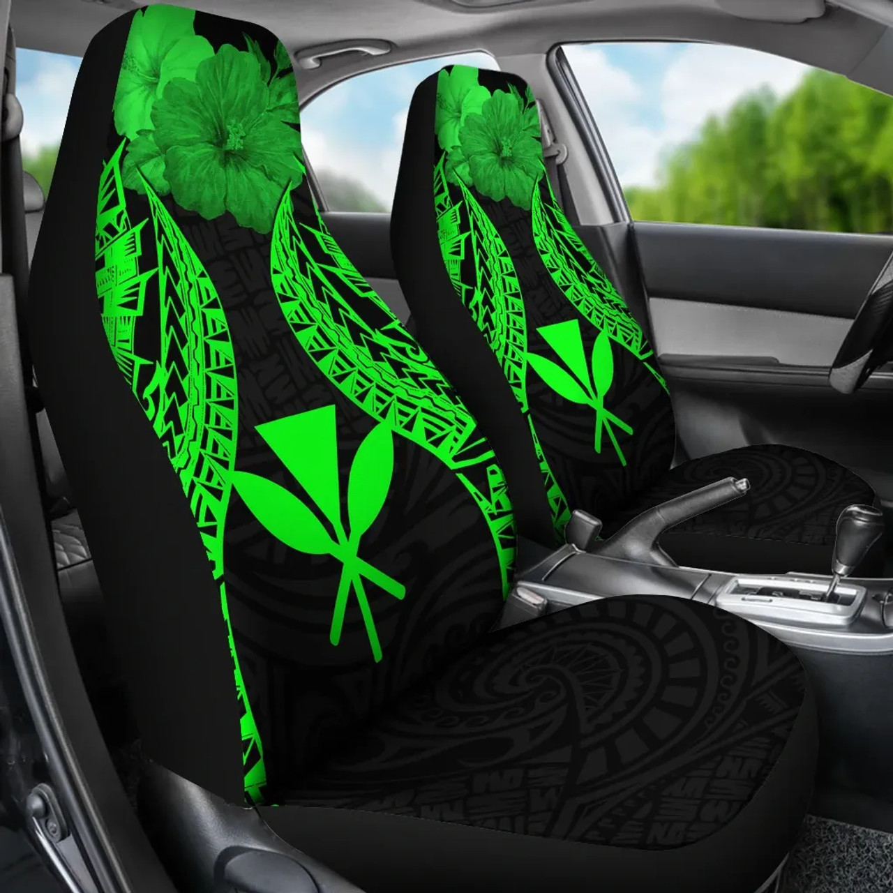 Hawaii Polynesian Car Seat Covers Pride Seal And Hibiscus Green