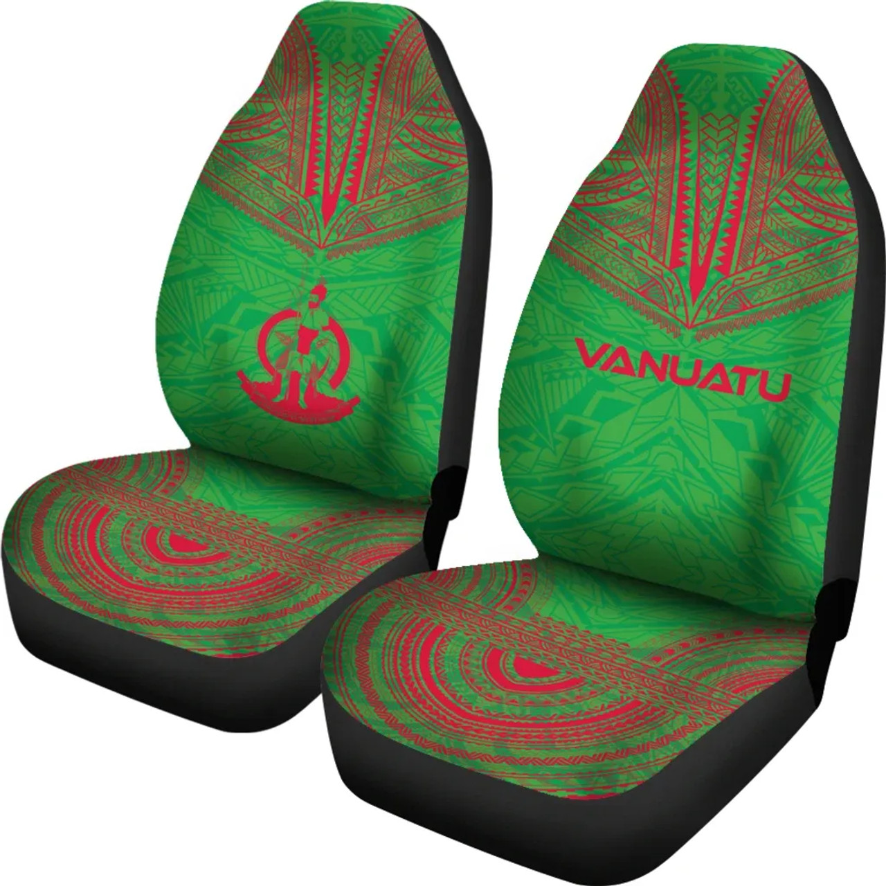 Vanuatu Car Seat Cover - Vanuatu Coat Of Arms Polynesian Chief Tattoo Green Version