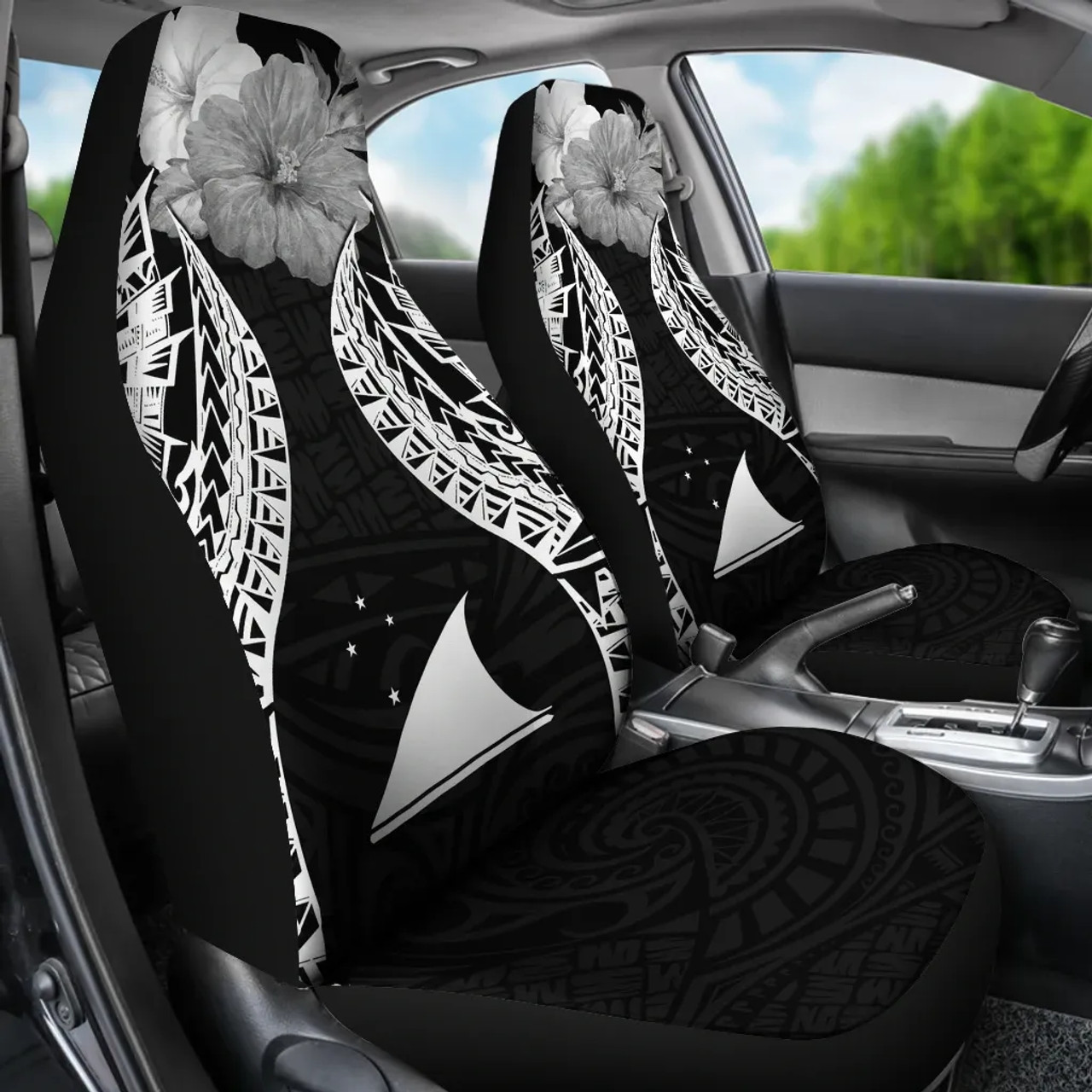 Tokelau Polynesian Car Seat Covers Pride Seal And Hibiscus Black