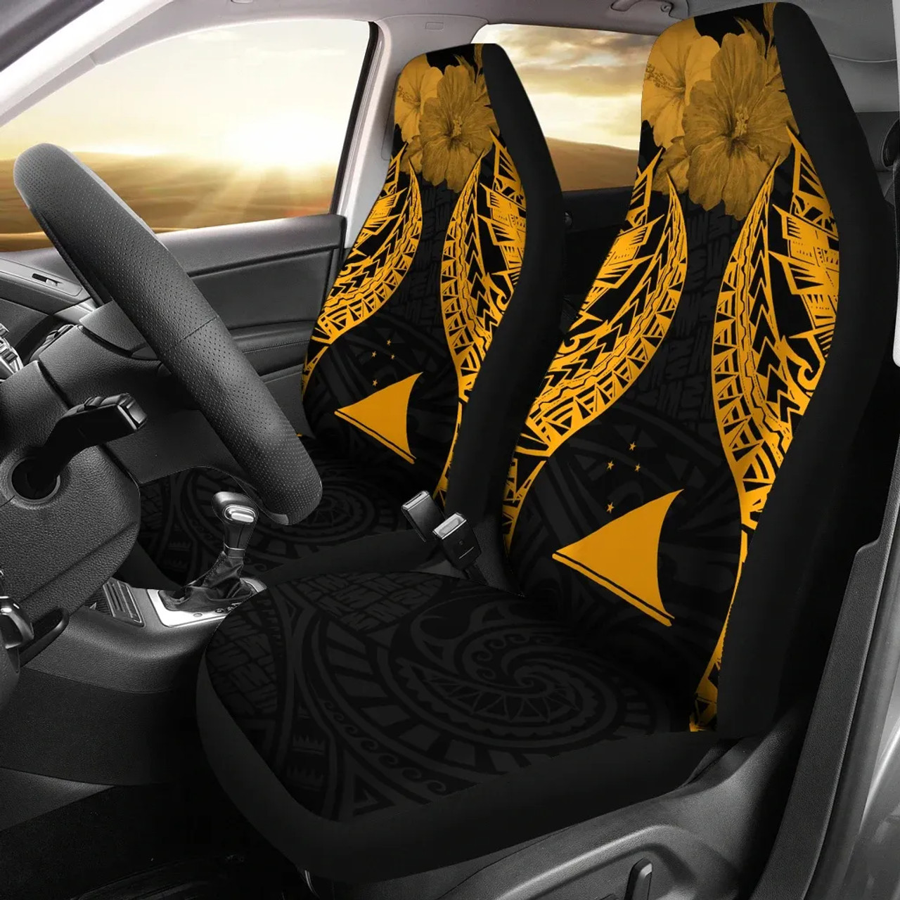 Tokelau Polynesian Car Seat Covers Pride Seal And Hibiscus Gold