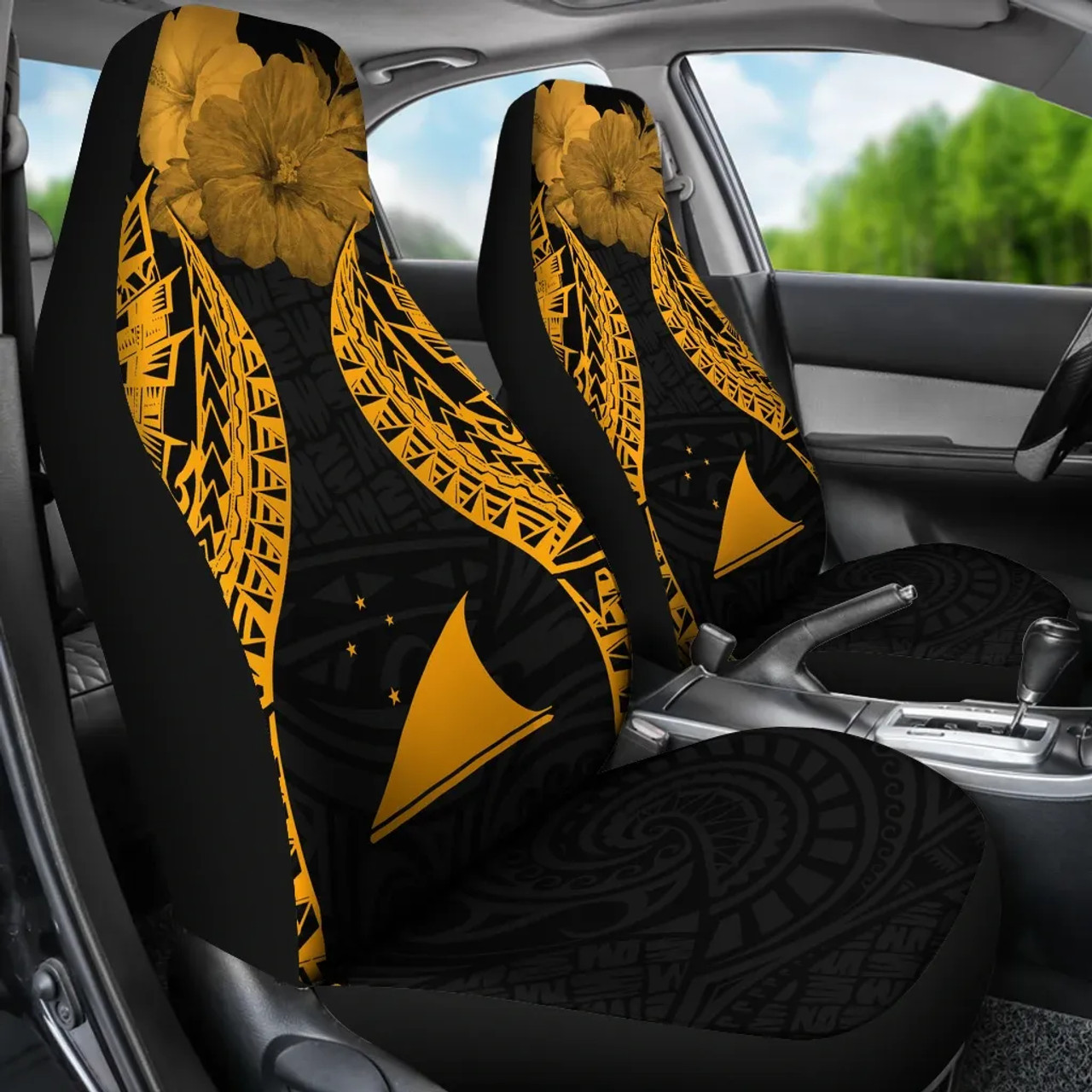 Tokelau Polynesian Car Seat Covers Pride Seal And Hibiscus Gold