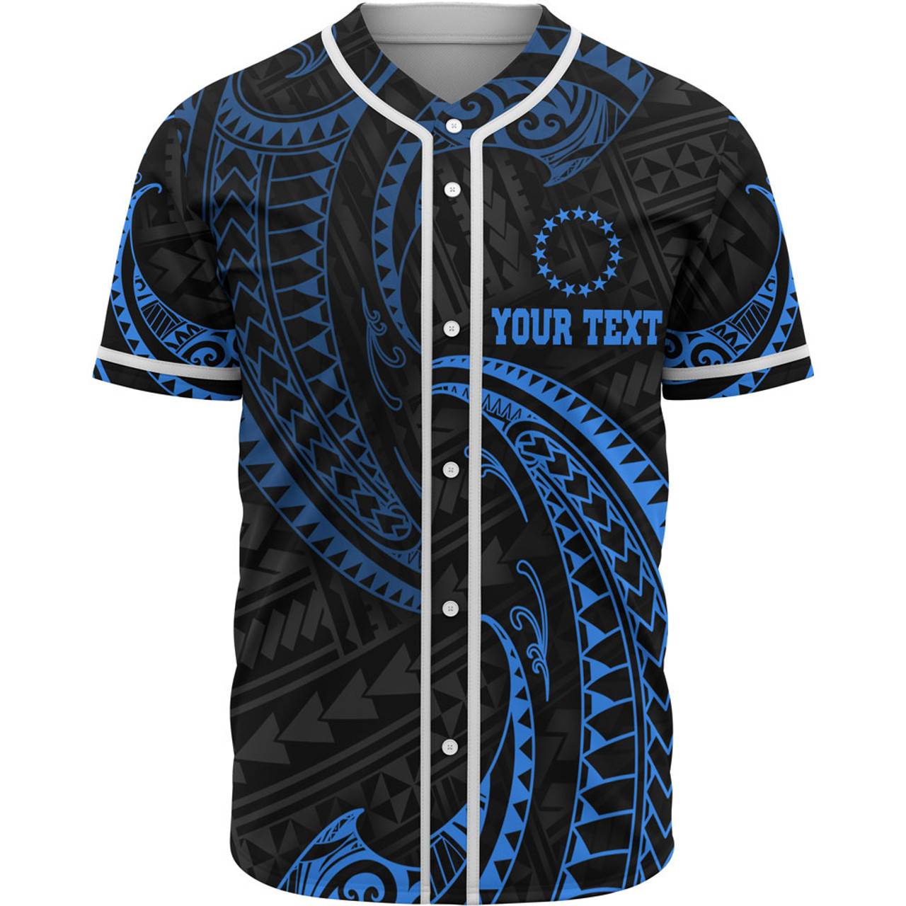 Cook Islands Polynesian Custom Personalised Baseball Shirt - Blue Tribal Wave