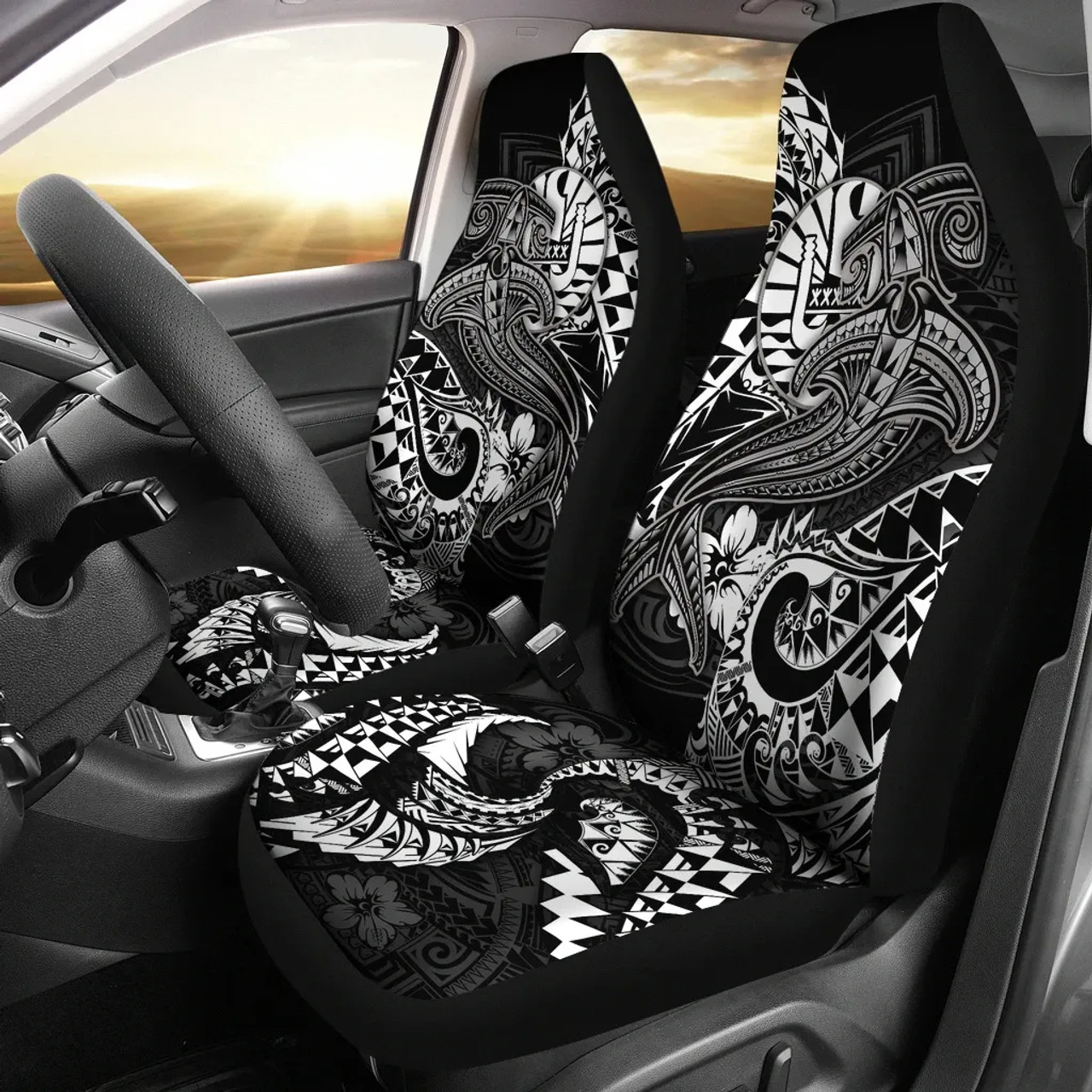 Tahiti Car Seat Covers - White Shark Polynesian Tattoo