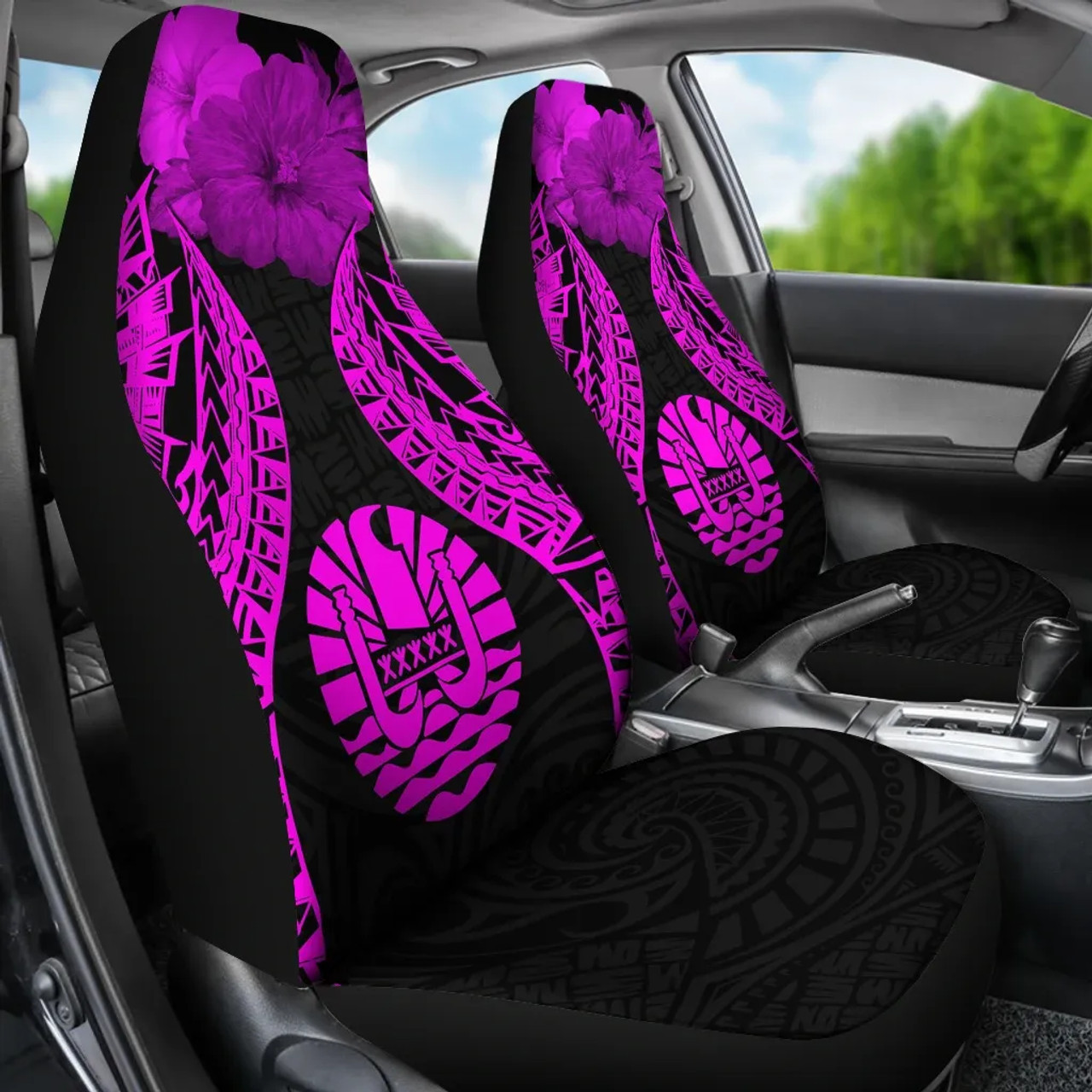 Tahiti Polynesian Car Seat Covers Pride Seal And Hibiscus Pink
