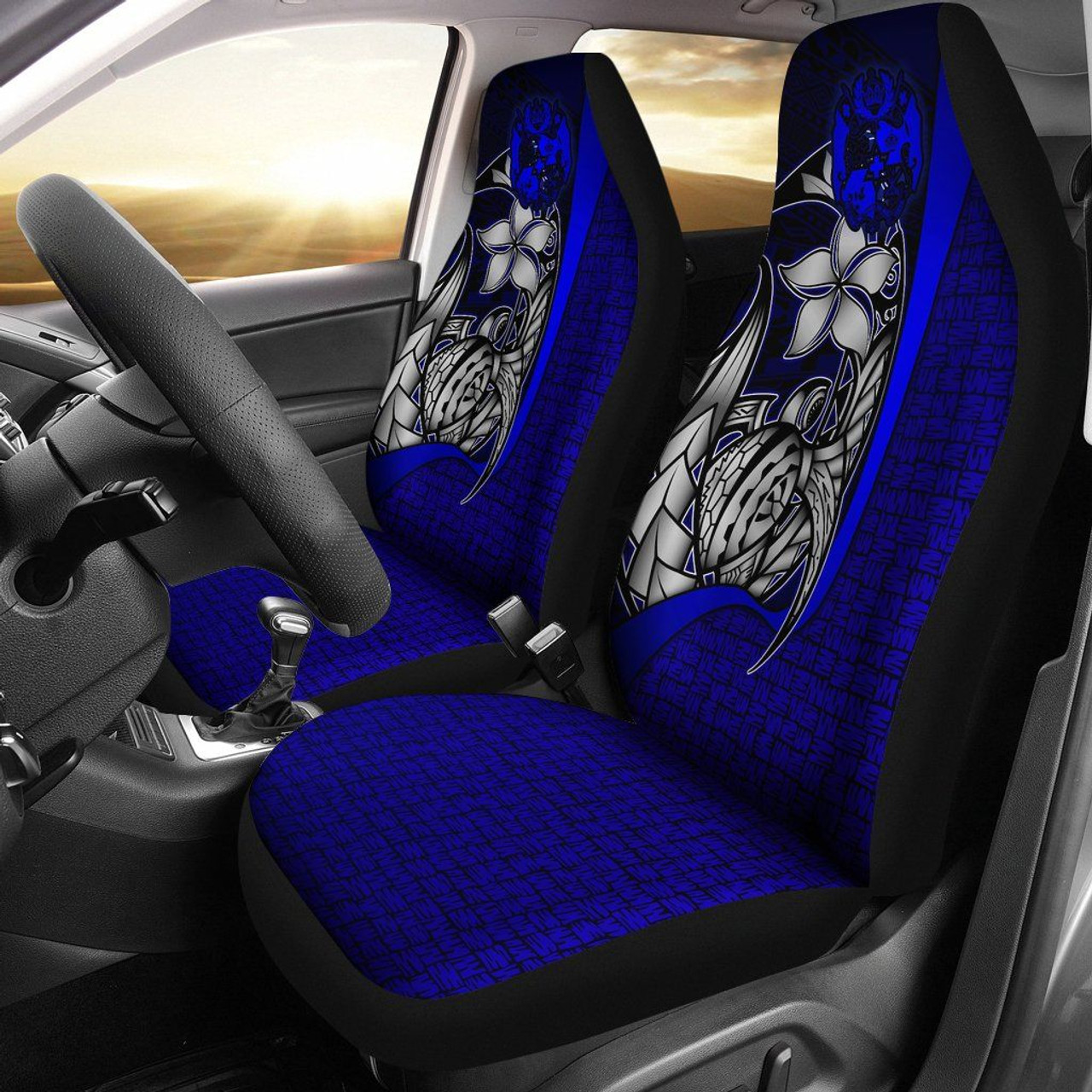 Tonga Polynesian Car Seat Covers Blue - Turtle With Hook