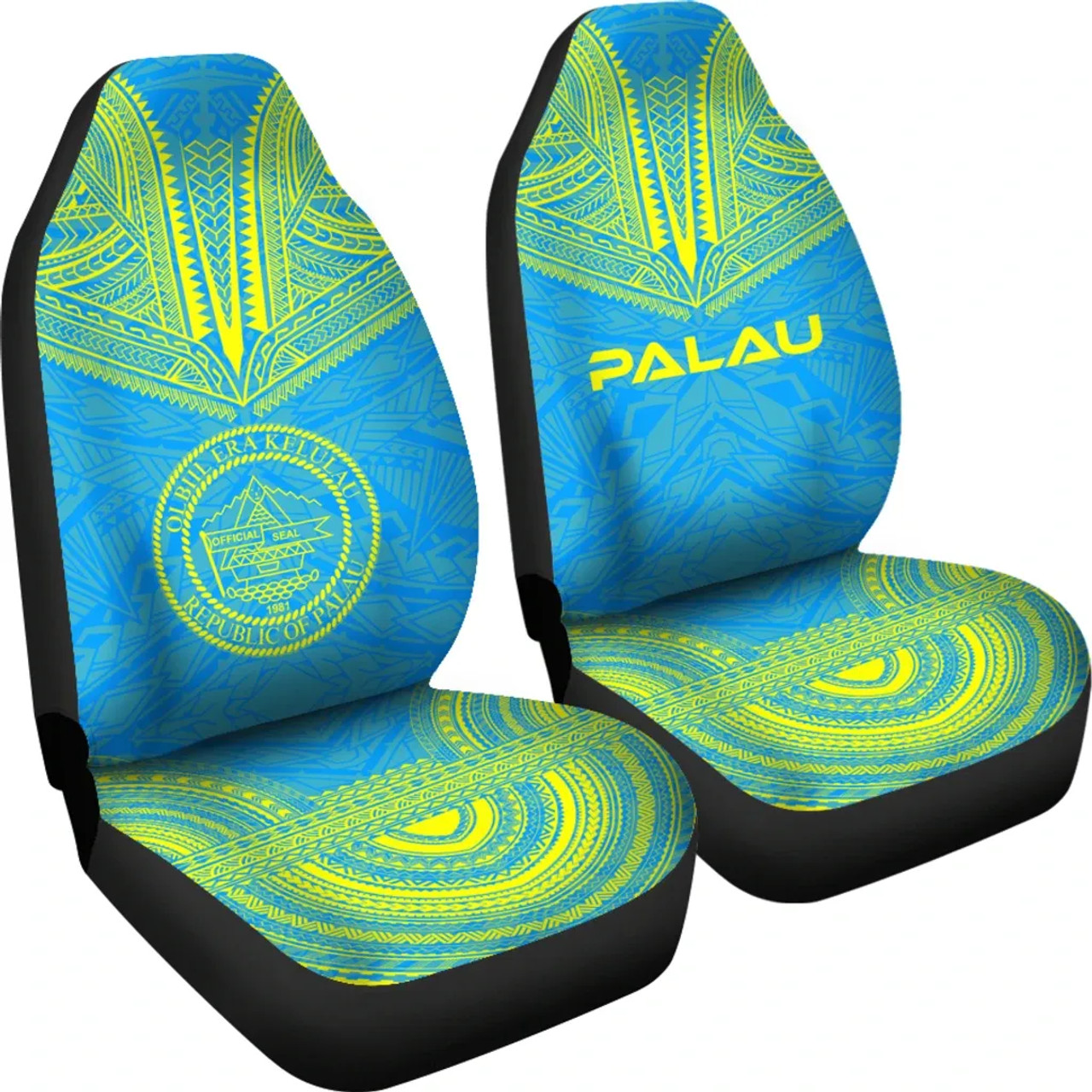 Palau Car Seat Cover - Palau Seal Polynesian Chief Tattoo Light Blue Version