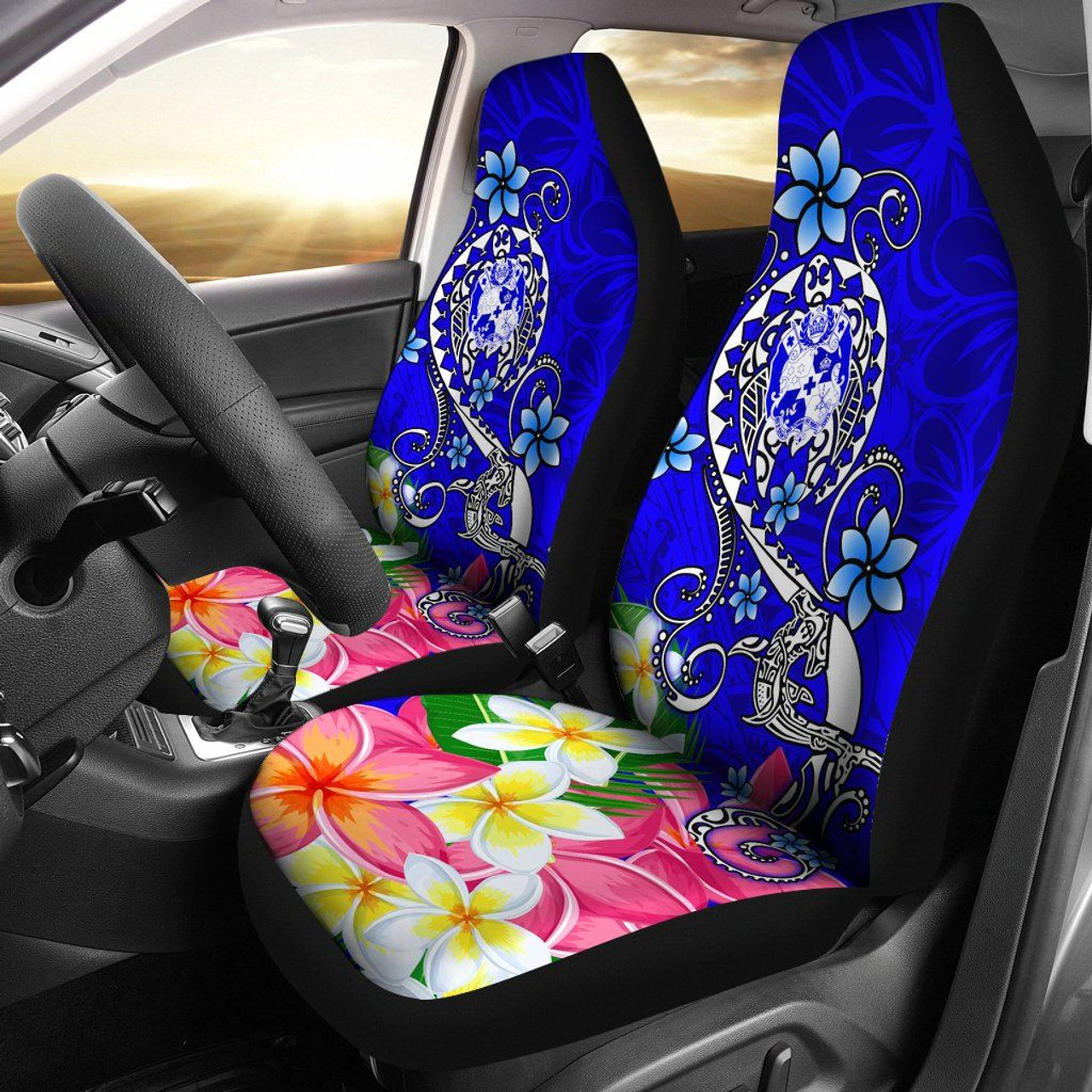 Tonga Car Seat Covers - Turtle Plumeria (Blue)