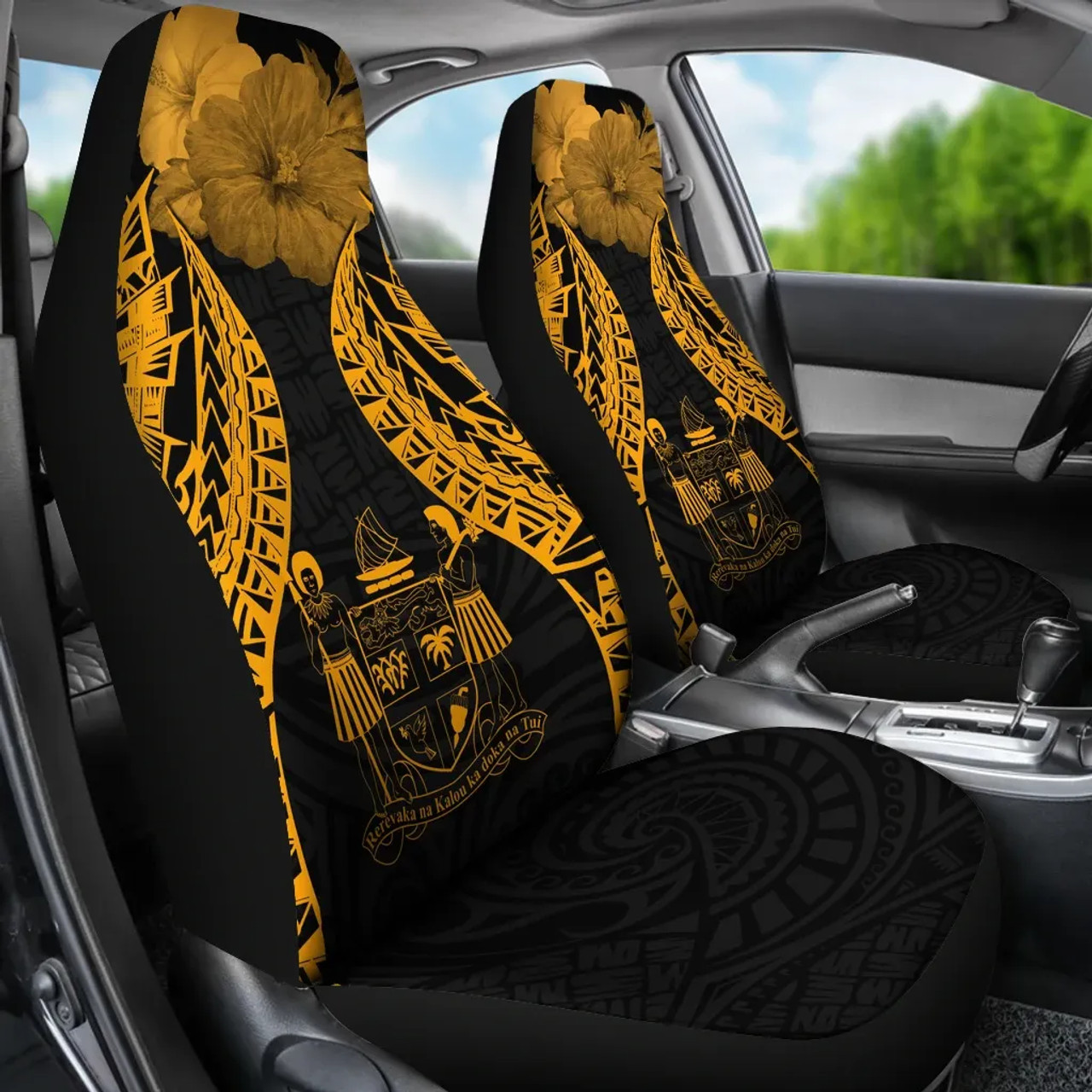 Fiji Polynesian Car Seat Covers Pride Seal And Hibiscus Gold