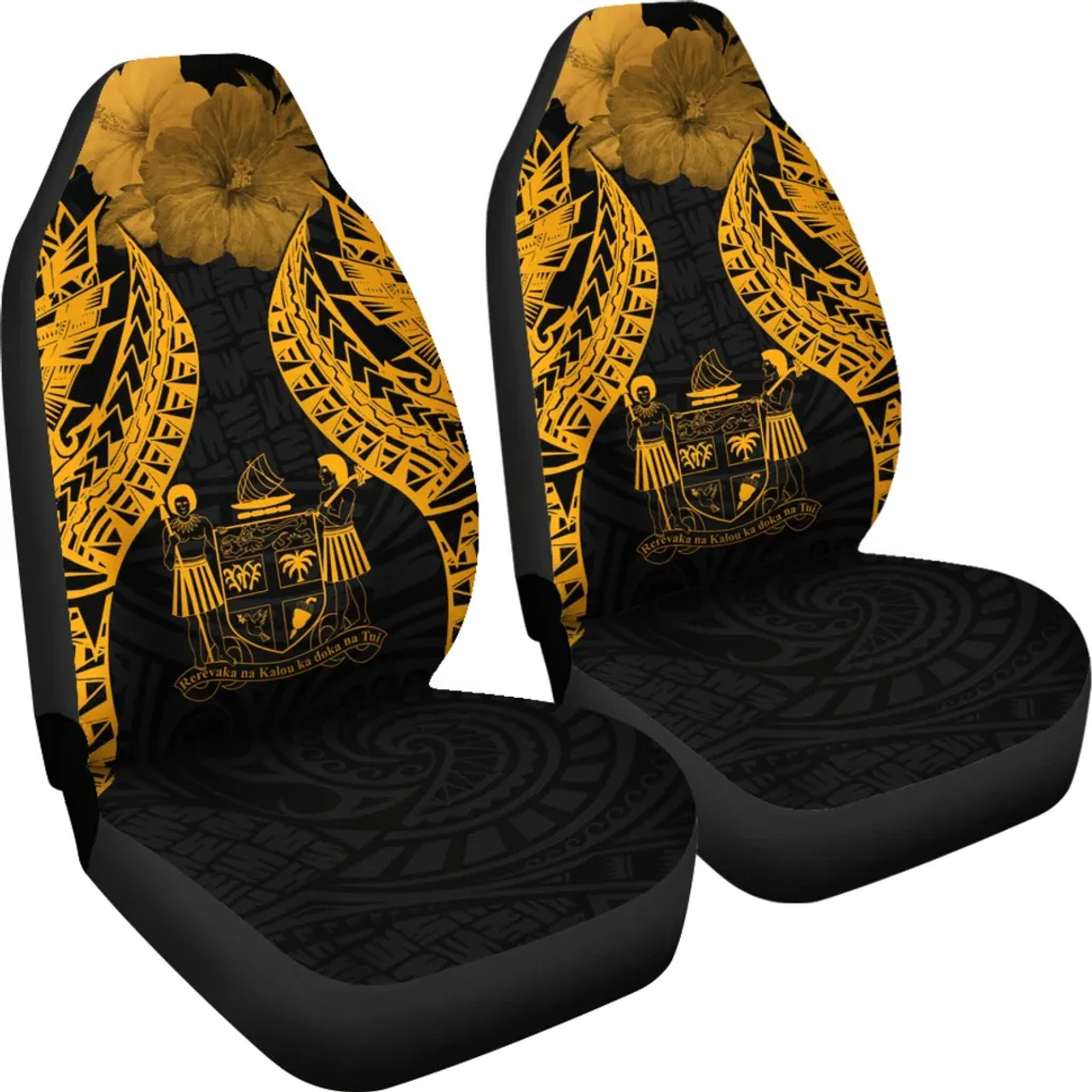 Fiji Polynesian Car Seat Covers Pride Seal And Hibiscus Gold