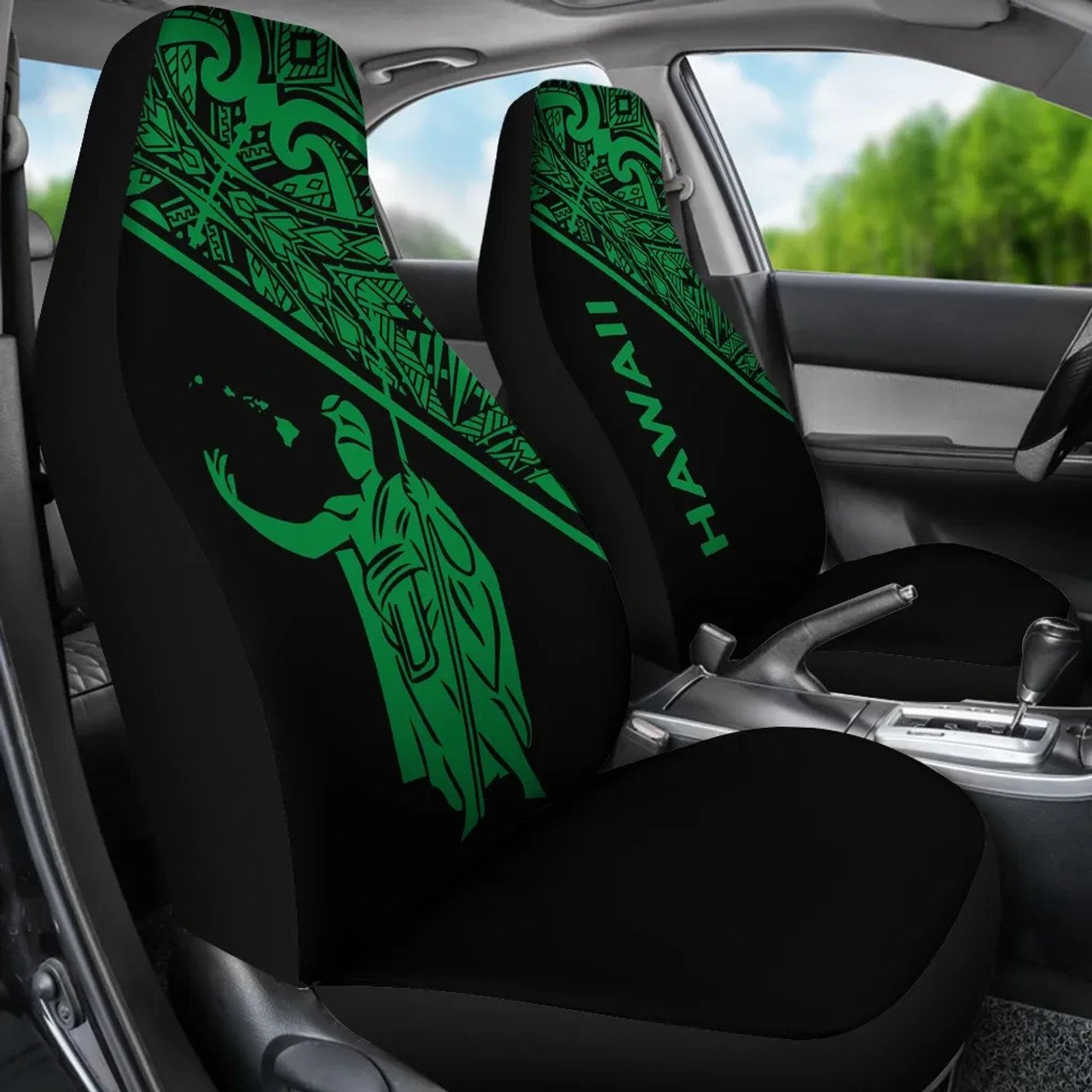 Hawaii Car Seat Covers - Kamehameha King Polynesian Green Curve