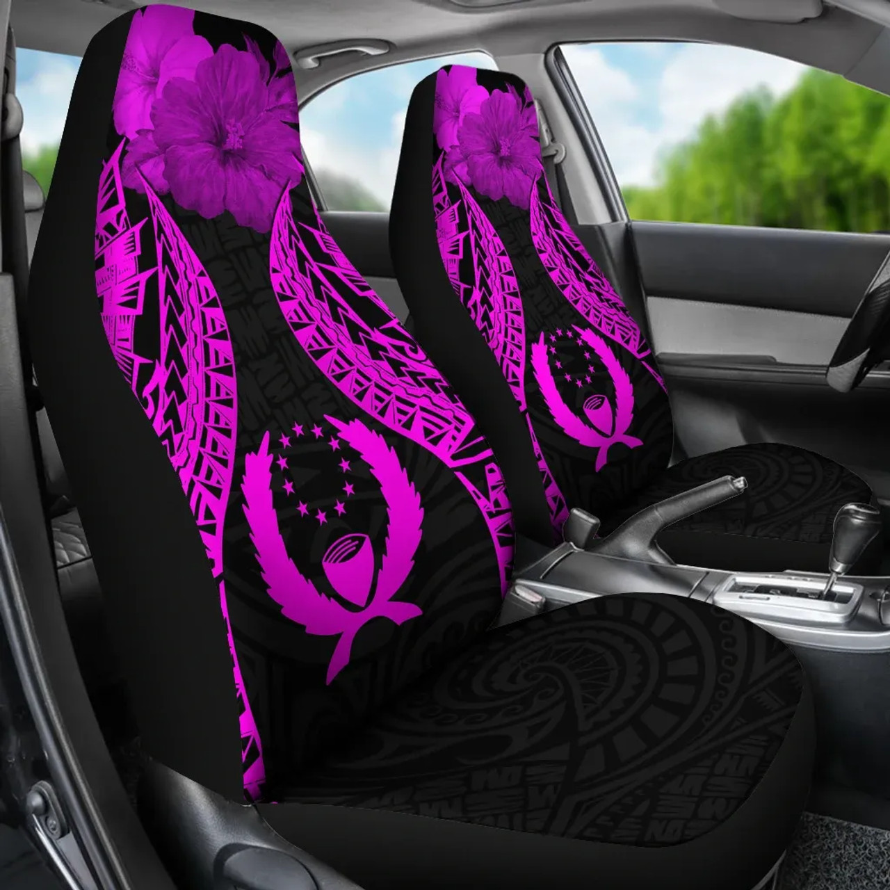 Pohnpei Polynesian Car Seat Covers Pride Seal And Hibiscus Pink