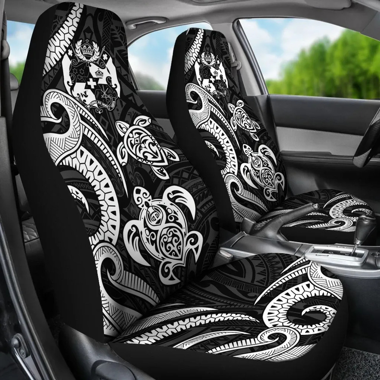 Tonga Polynesian Car Seat Covers - White Tentacle Turtle