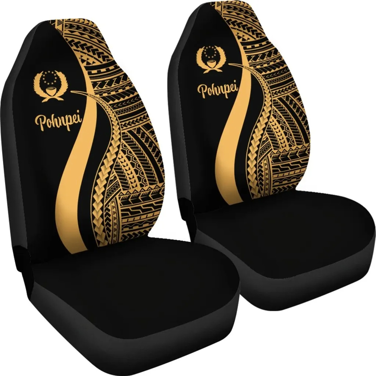 Pohnpei Car Seat Covers - Gold Polynesian Tentacle Tribal Pattern