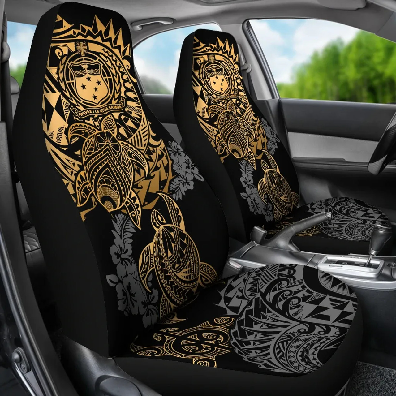 Samoa Polynesian Car Seat Covers - Gold Turtle Flowing