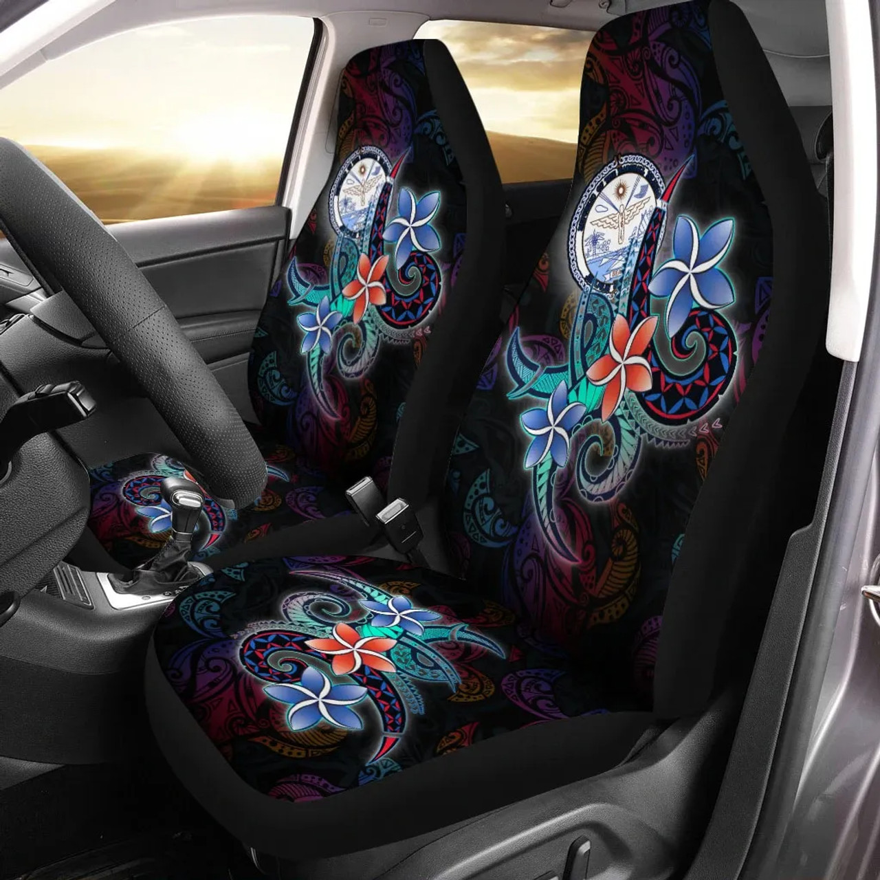 Marshall Islands Car Seat Cover - Plumeria Flowers Style