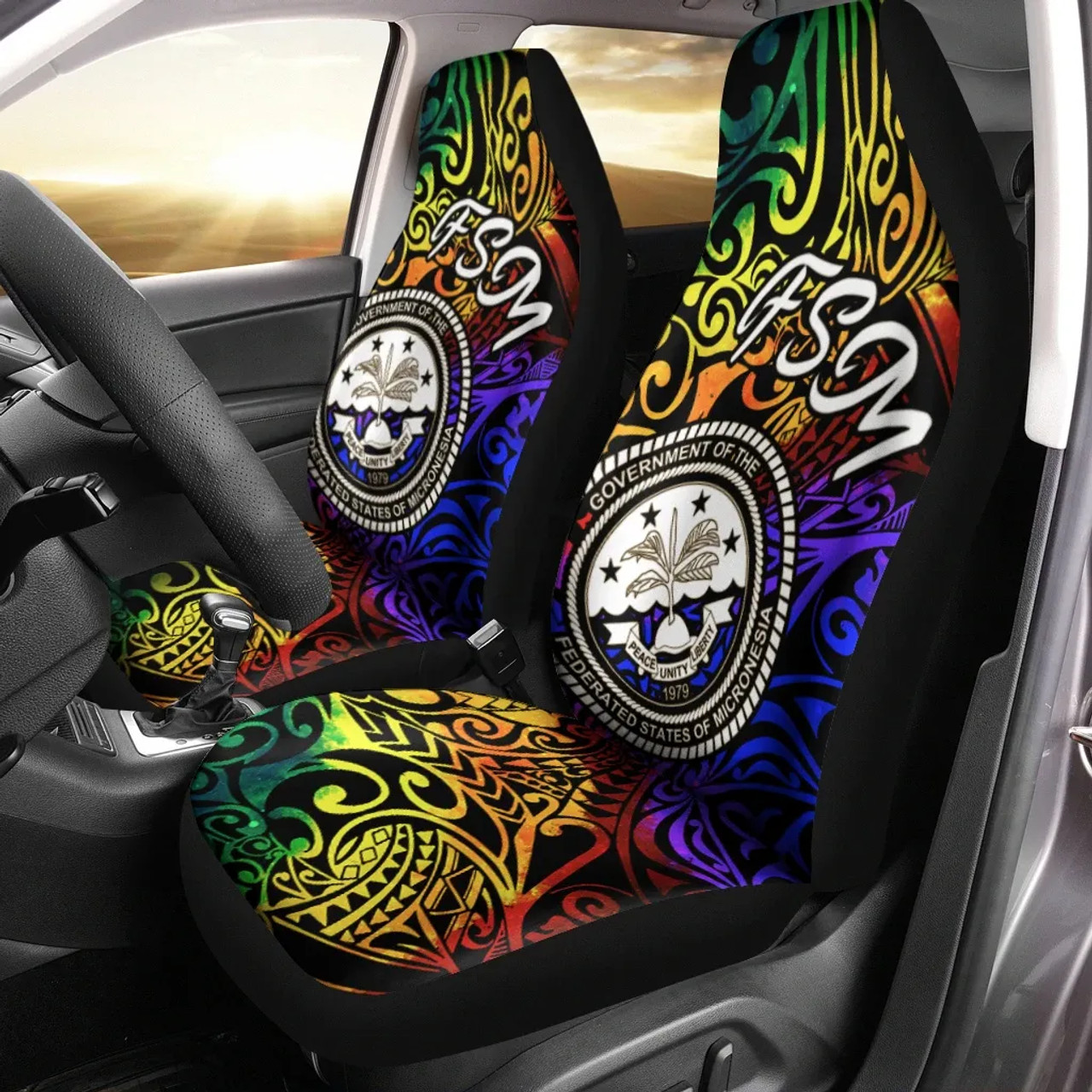 Federated States of Micronesia Car Seat Covers - Rainbow Polynesian Pattern