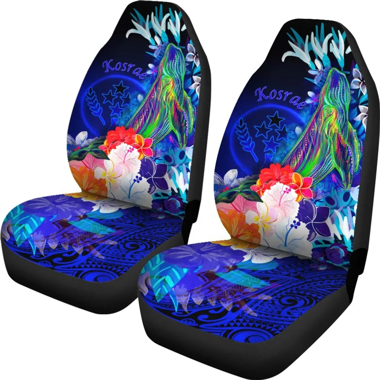 Kosrae Car Seat Cover - Humpback Whale with Tropical Flowers (Blue)