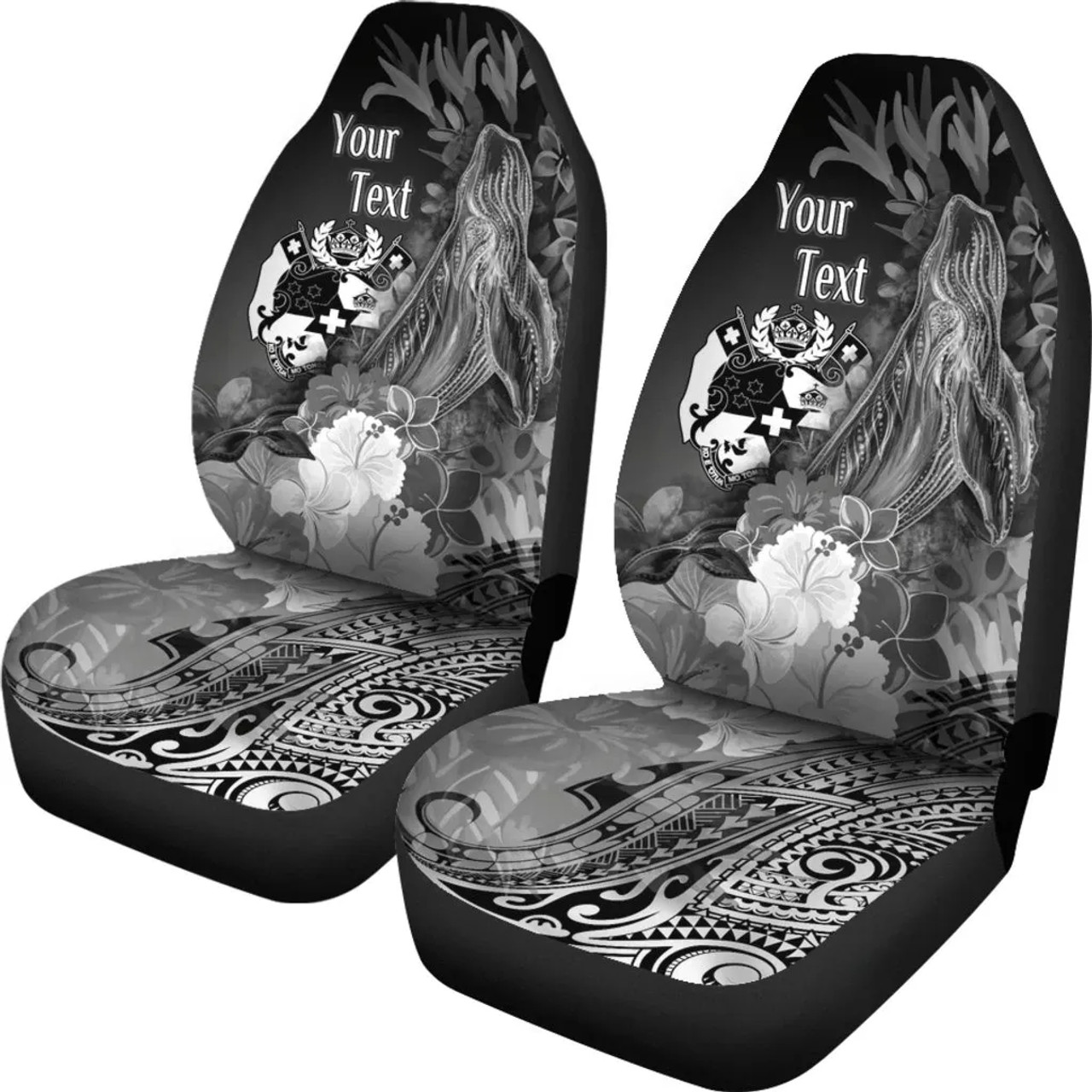 Tonga Custom Personalised Car Seat Covers - Humpback Whale with Tropical Flowers (White)