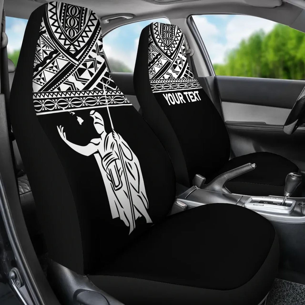 Hawaii Custom Personalised Car Seat Covers - Kamehameha King Polynesian White Horizontal