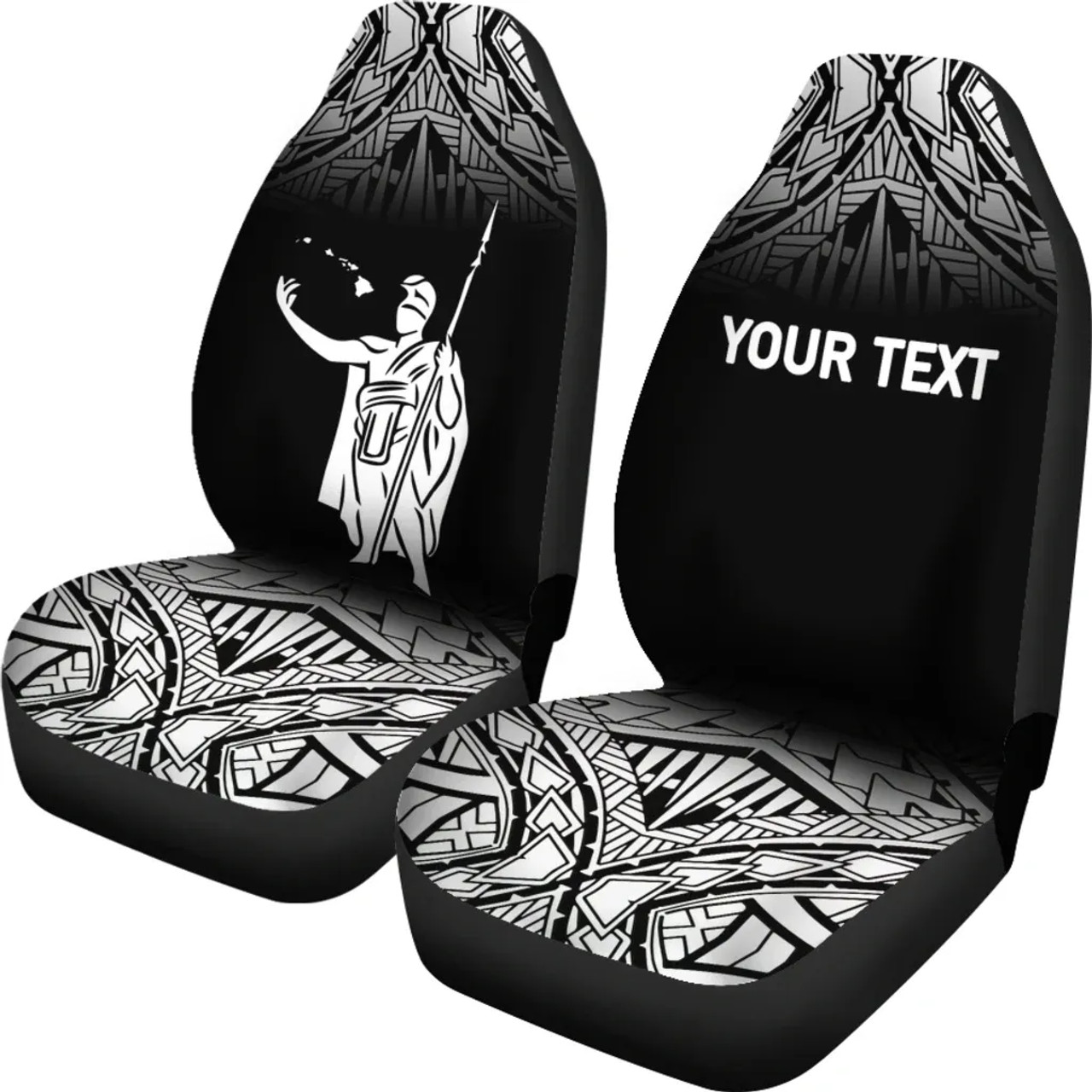 Hawaii Custom Personalised Seat Covers - Kamehameha KingCar Polynesian Tattoo Fog Black
