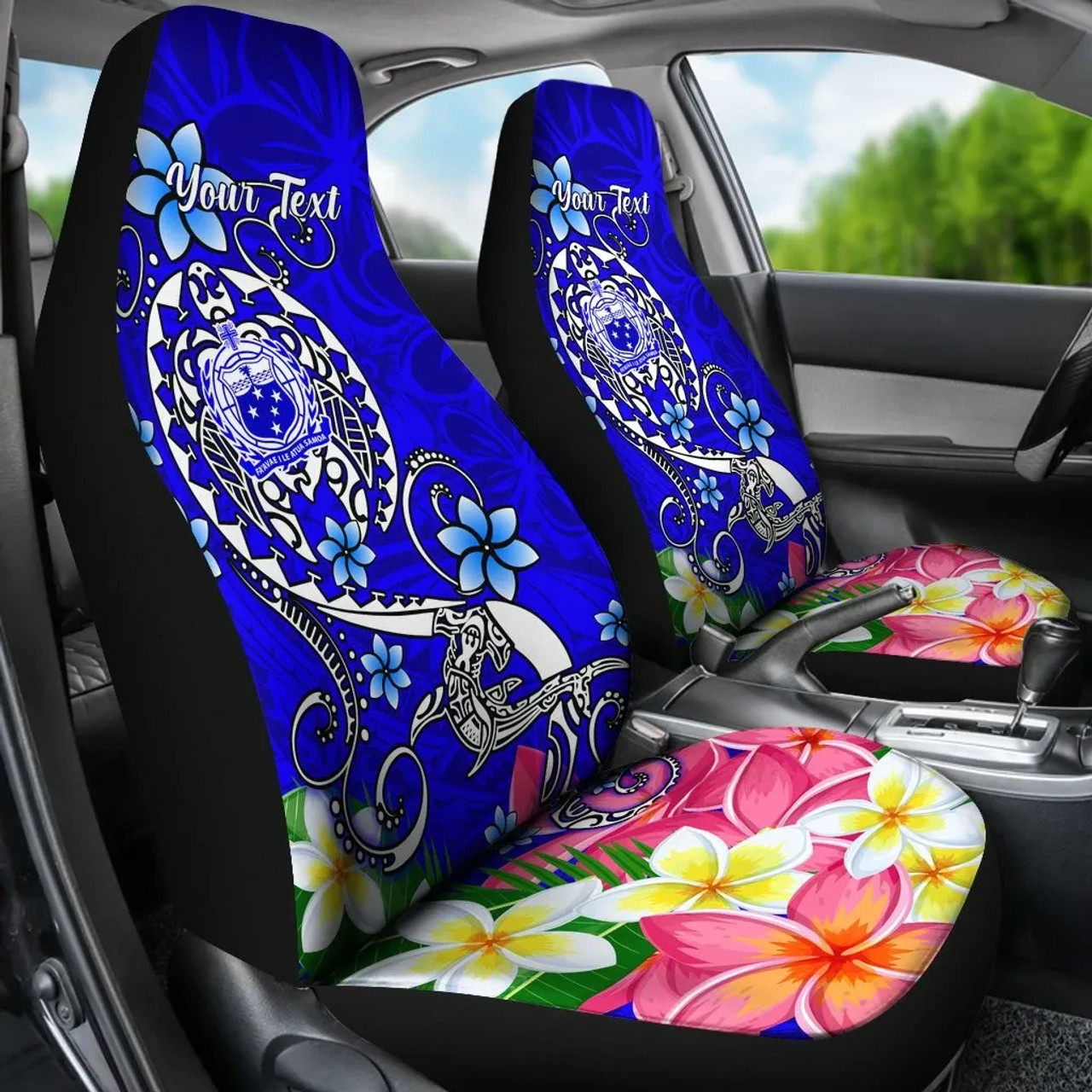 Samoa Custom Personalised Car Seat Covers - Turtle Plumeria (Blue)