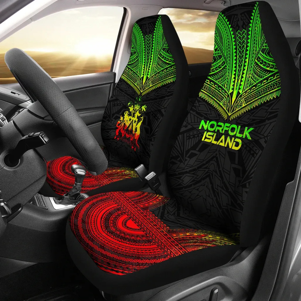 Norfolk Island Car Seat Cover - Norfolk Island Coat Of Arms Polynesian Chief Tattoo Reggae Version