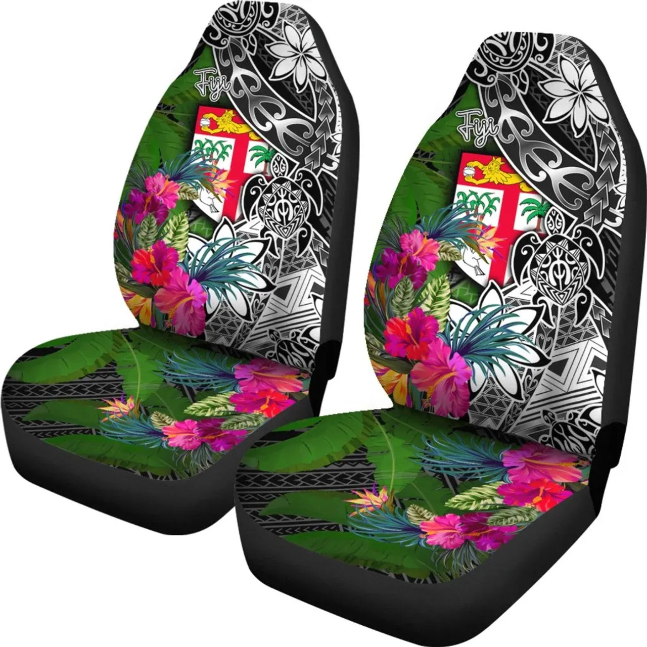 Fiji Car Seat Covers - Turtle Plumeria Banana Leaf