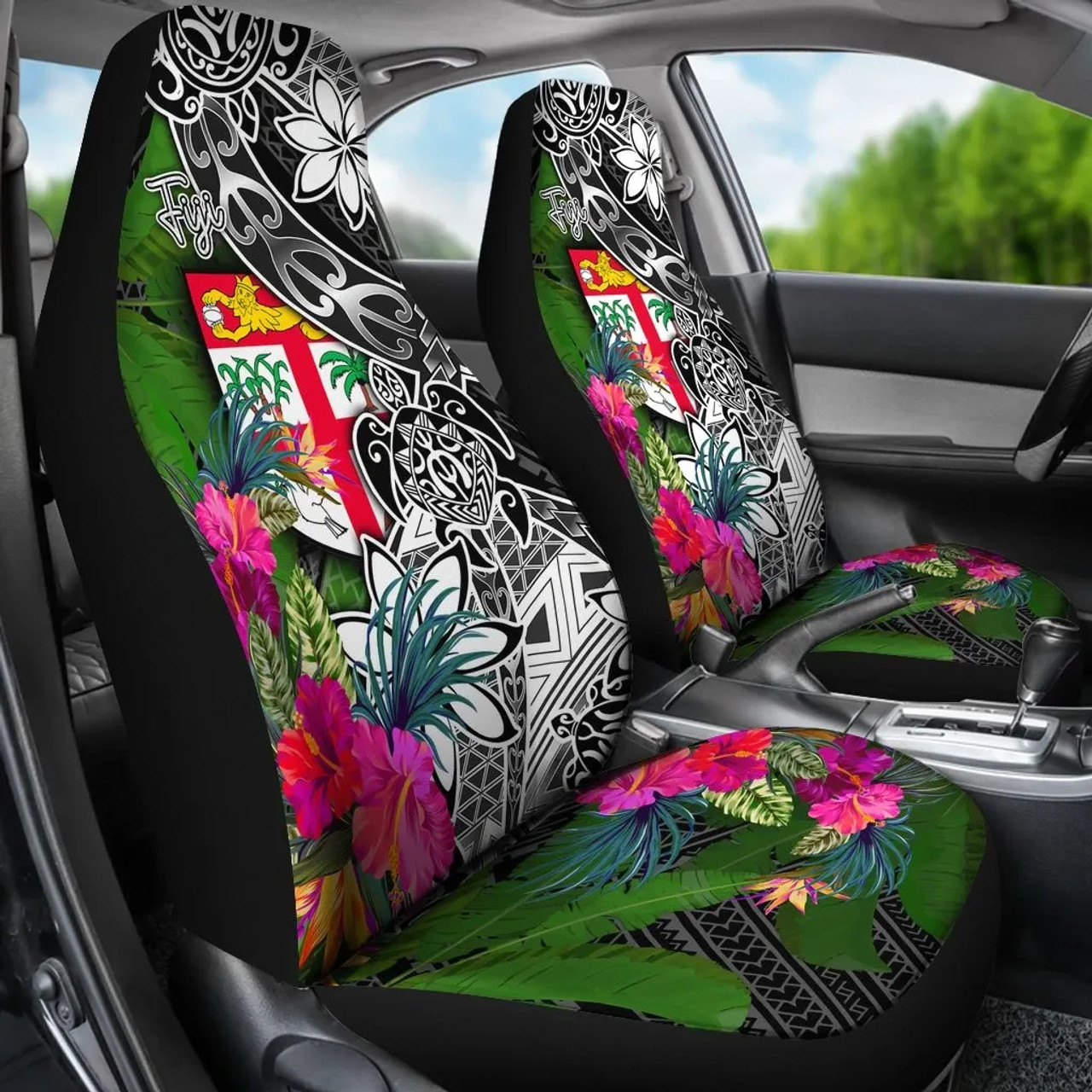 Fiji Car Seat Covers - Turtle Plumeria Banana Leaf