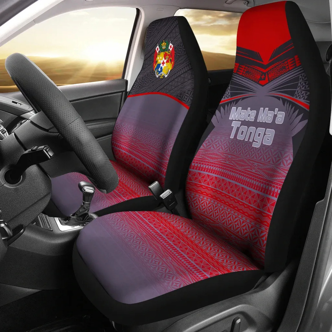 Tonga Polynesian Car Seat Covers - Grey Tattoo