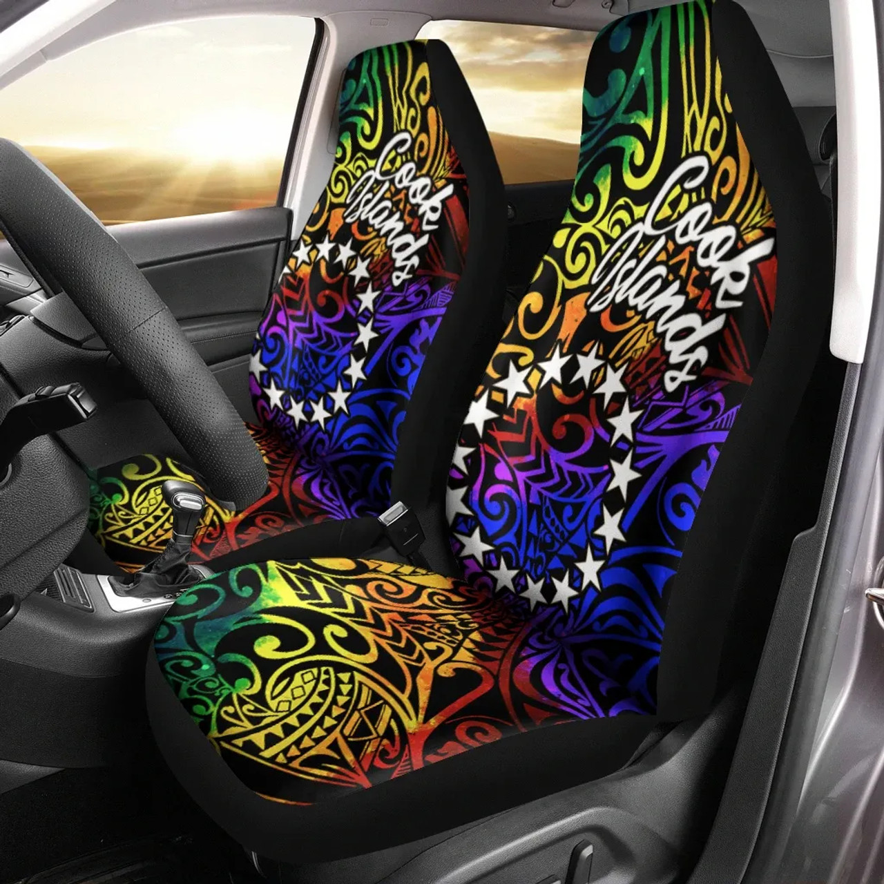 Cook Islands Car Seat Covers - Rainbow Polynesian Pattern