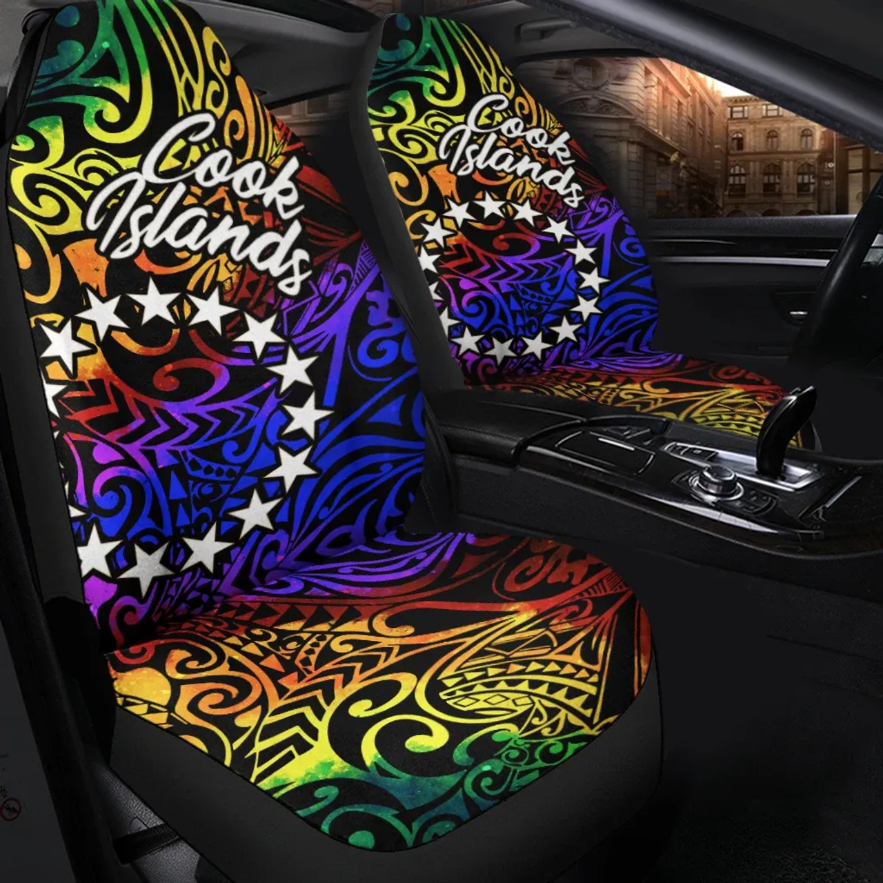 Cook Islands Car Seat Covers - Rainbow Polynesian Pattern