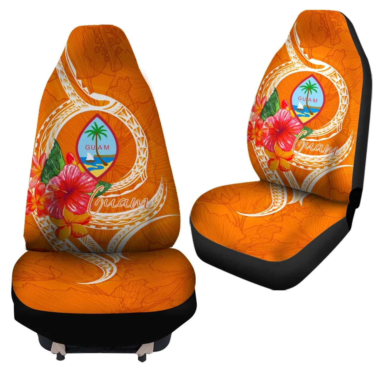 Guam Polynesian Car Seat Covers - Orange Floral With Seal
