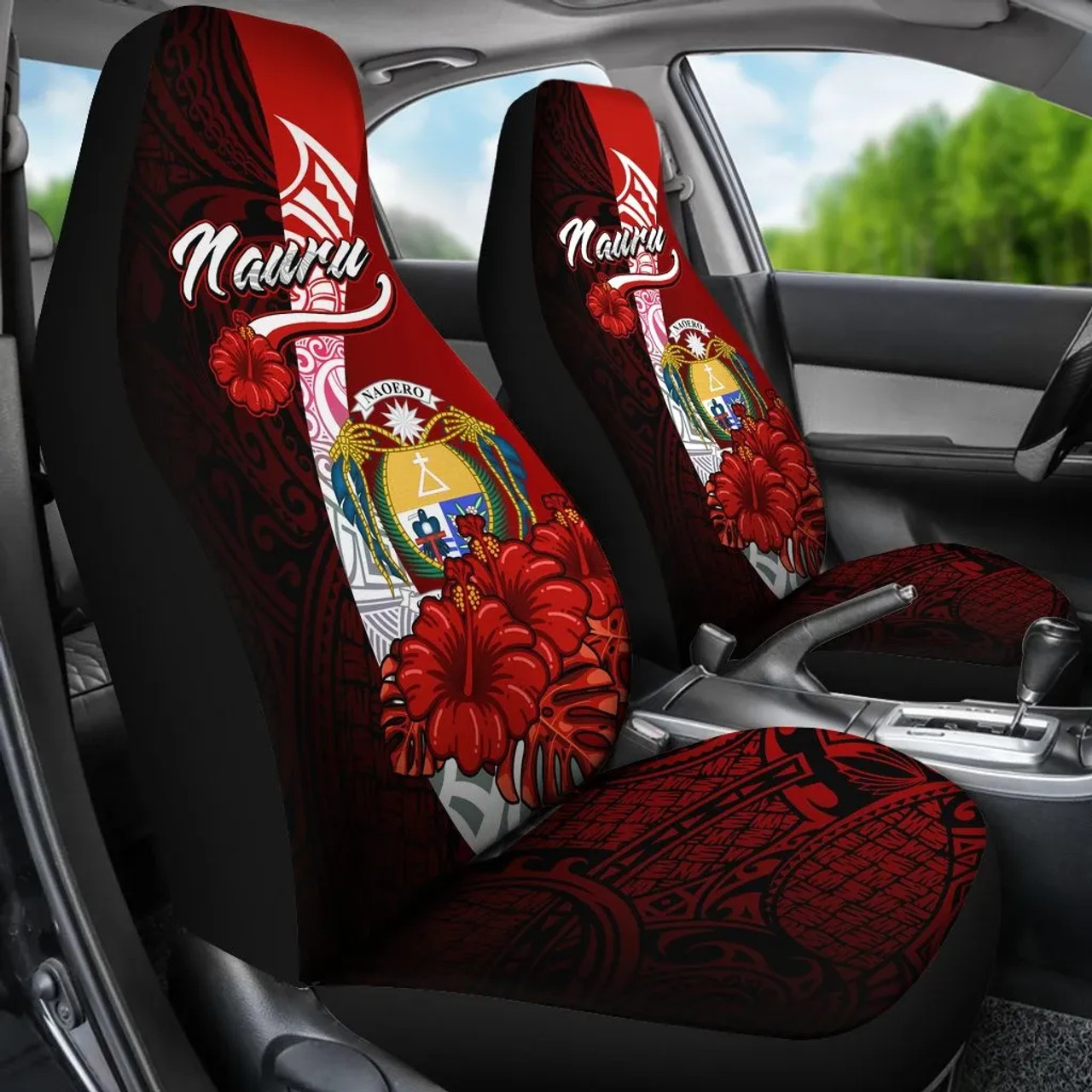 Nauru Polynesian Car Seat Covers - Coat Of Arm With Hibiscus